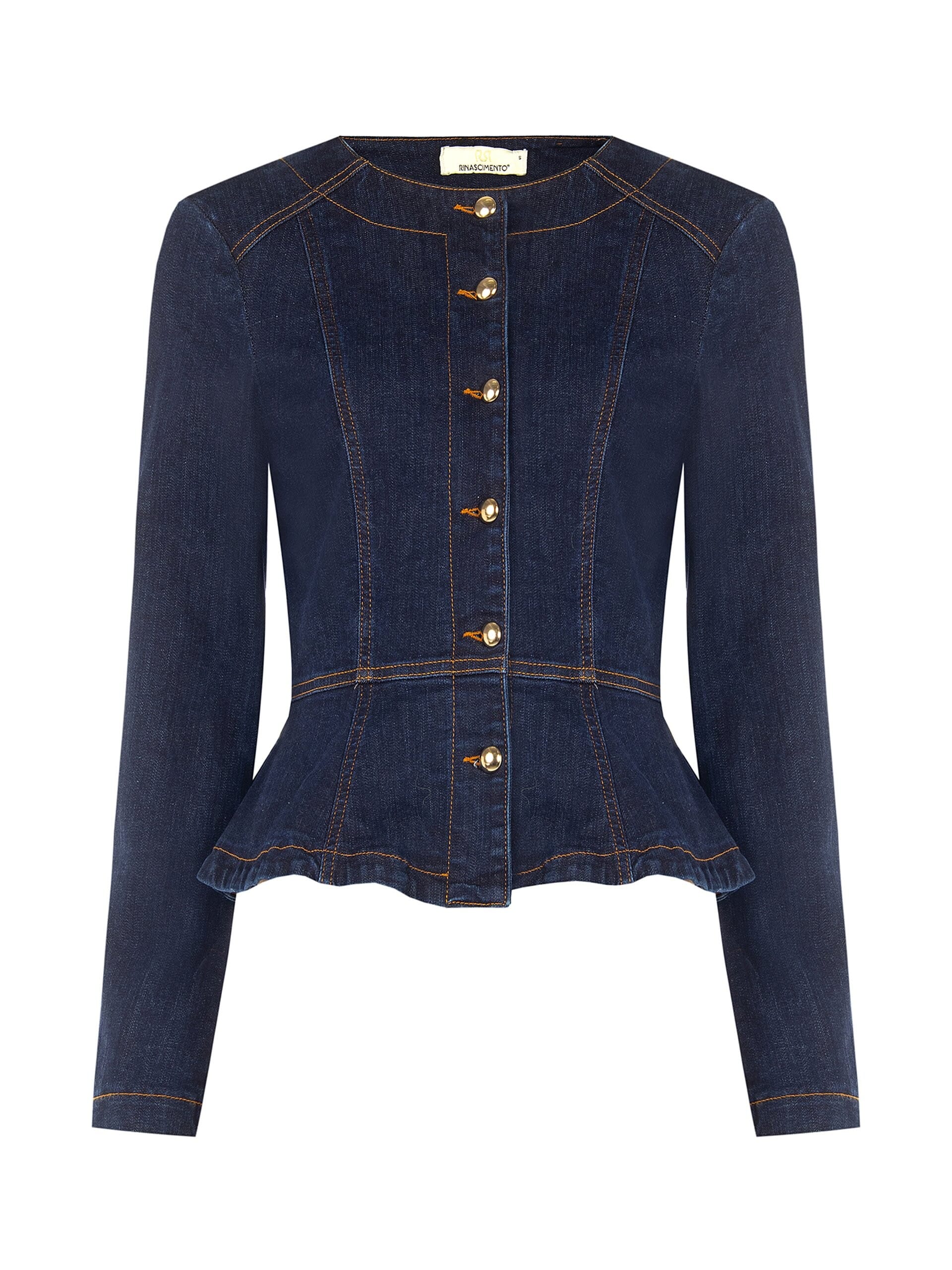 Giubbotto Peplo In Denim Elasticizzato Lavaggio Zero Rinascimento