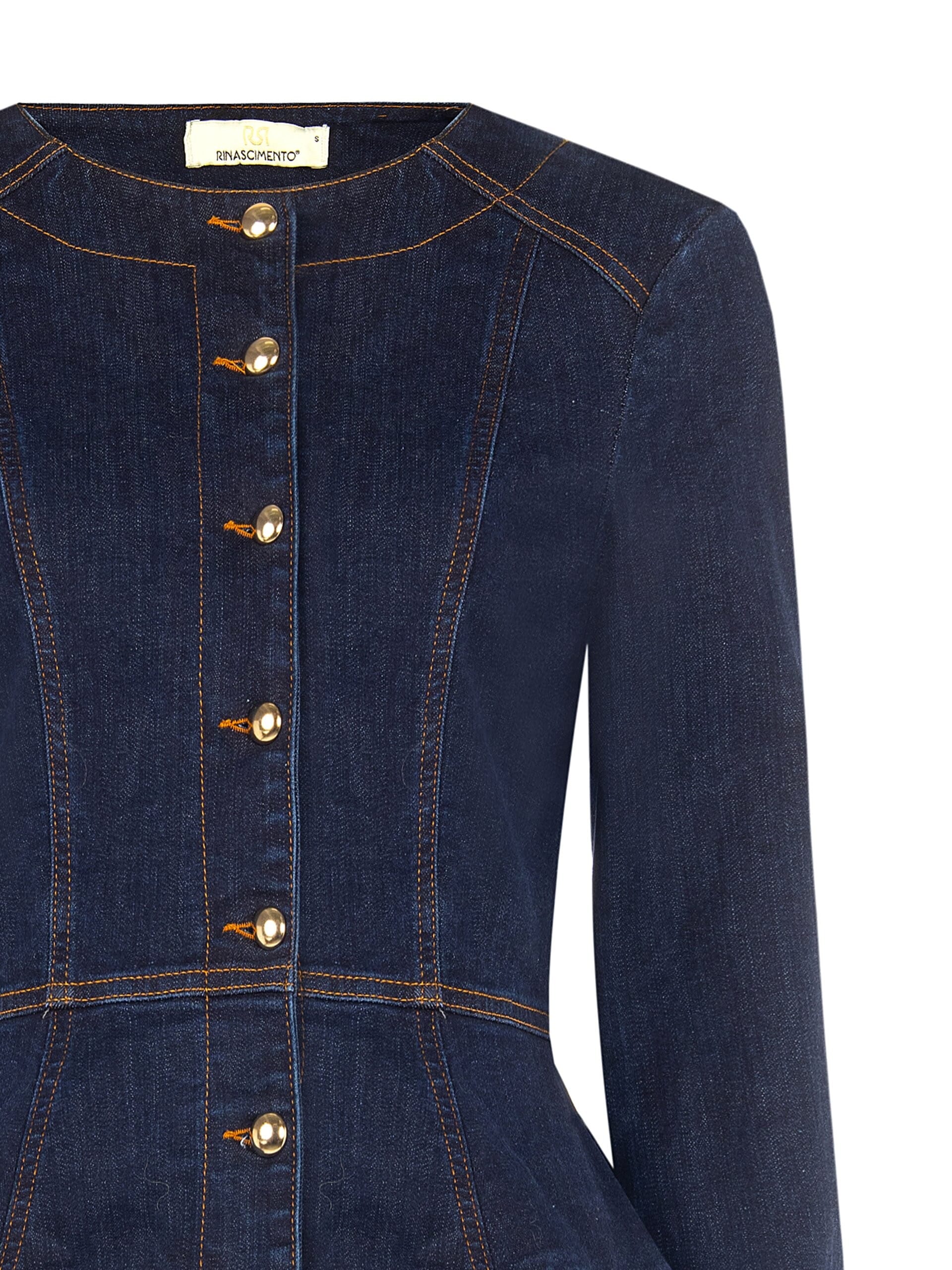 Giubbotto Peplo In Denim Elasticizzato Lavaggio Zero Rinascimento