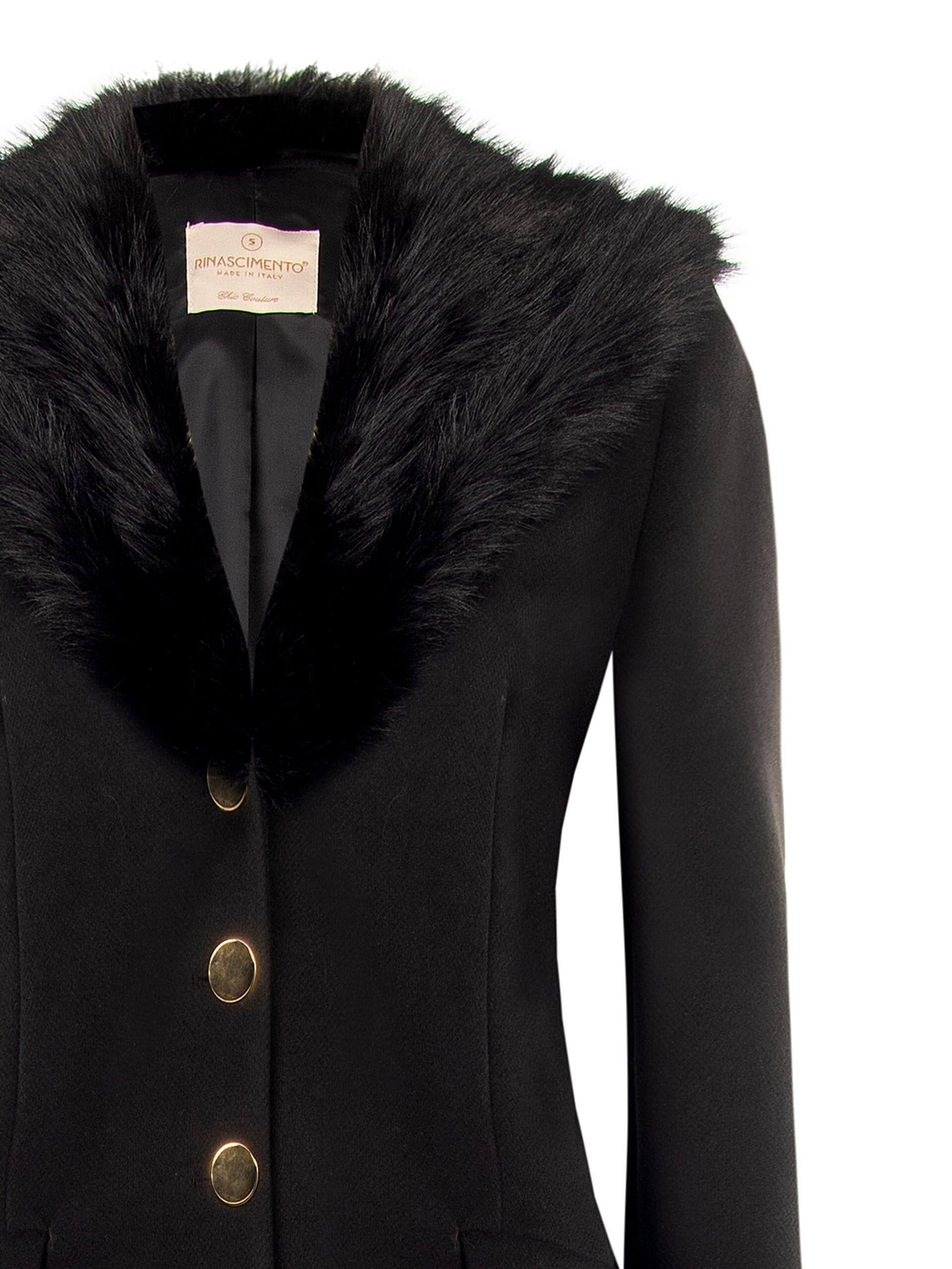 Cappotto Extra Lungo In Panno Con Colletto In Pelliccia Sintetica Rimovibile Rinascimento