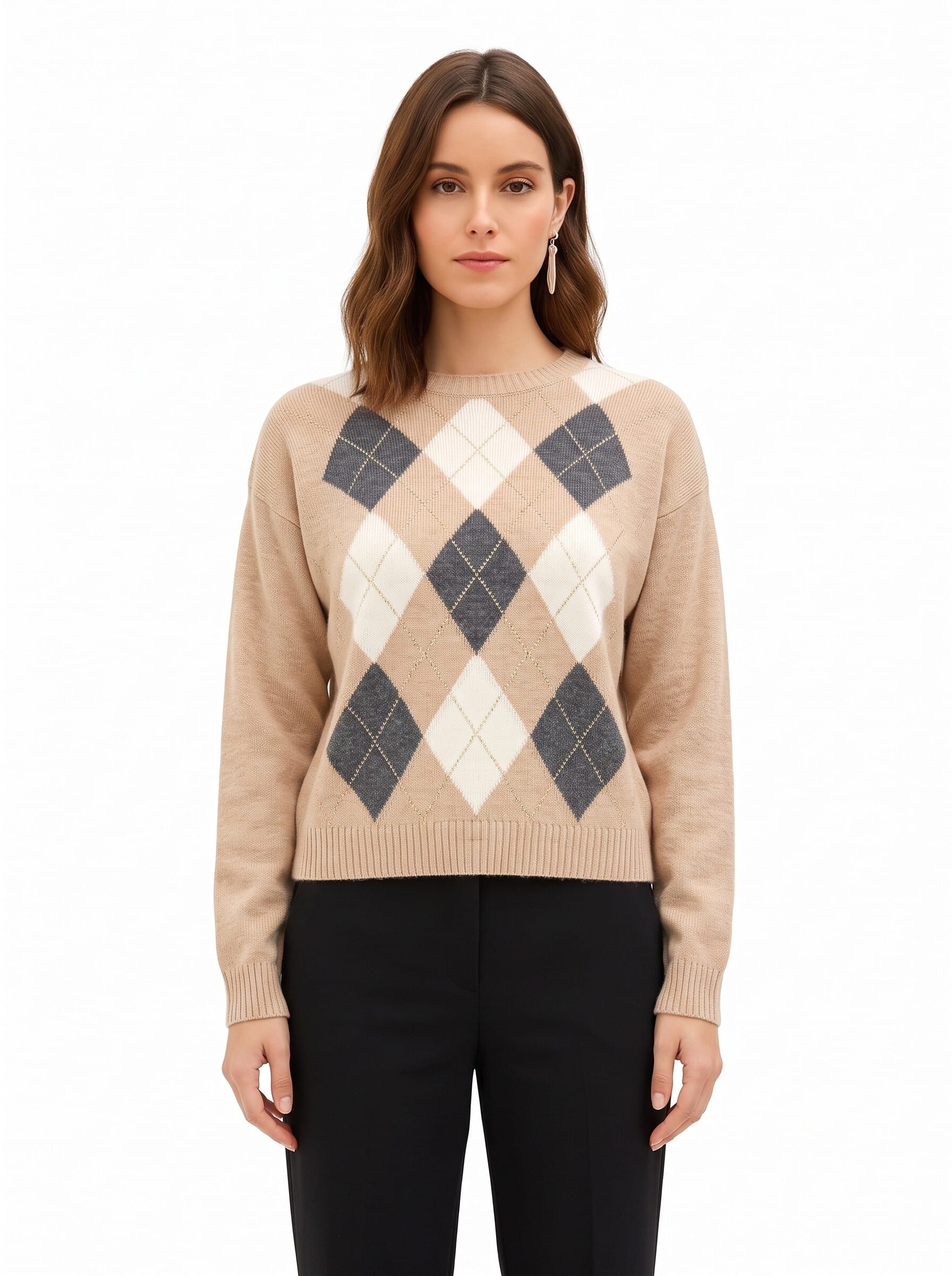 Maglione In Misto Viscosa E Lana Motivo A Rombi Con Lurex Rinascimento