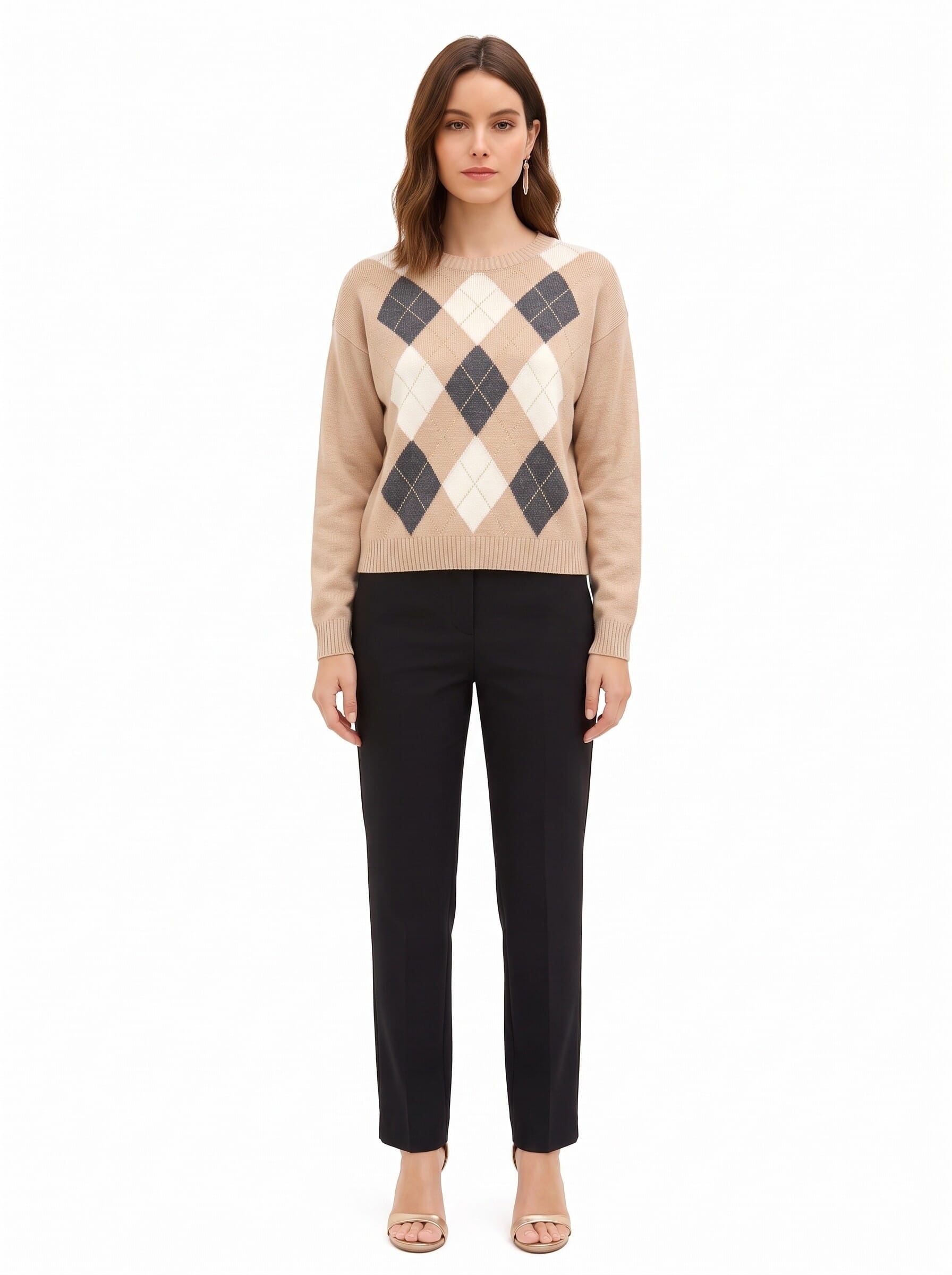 Maglione In Misto Viscosa E Lana Motivo A Rombi Con Lurex Rinascimento