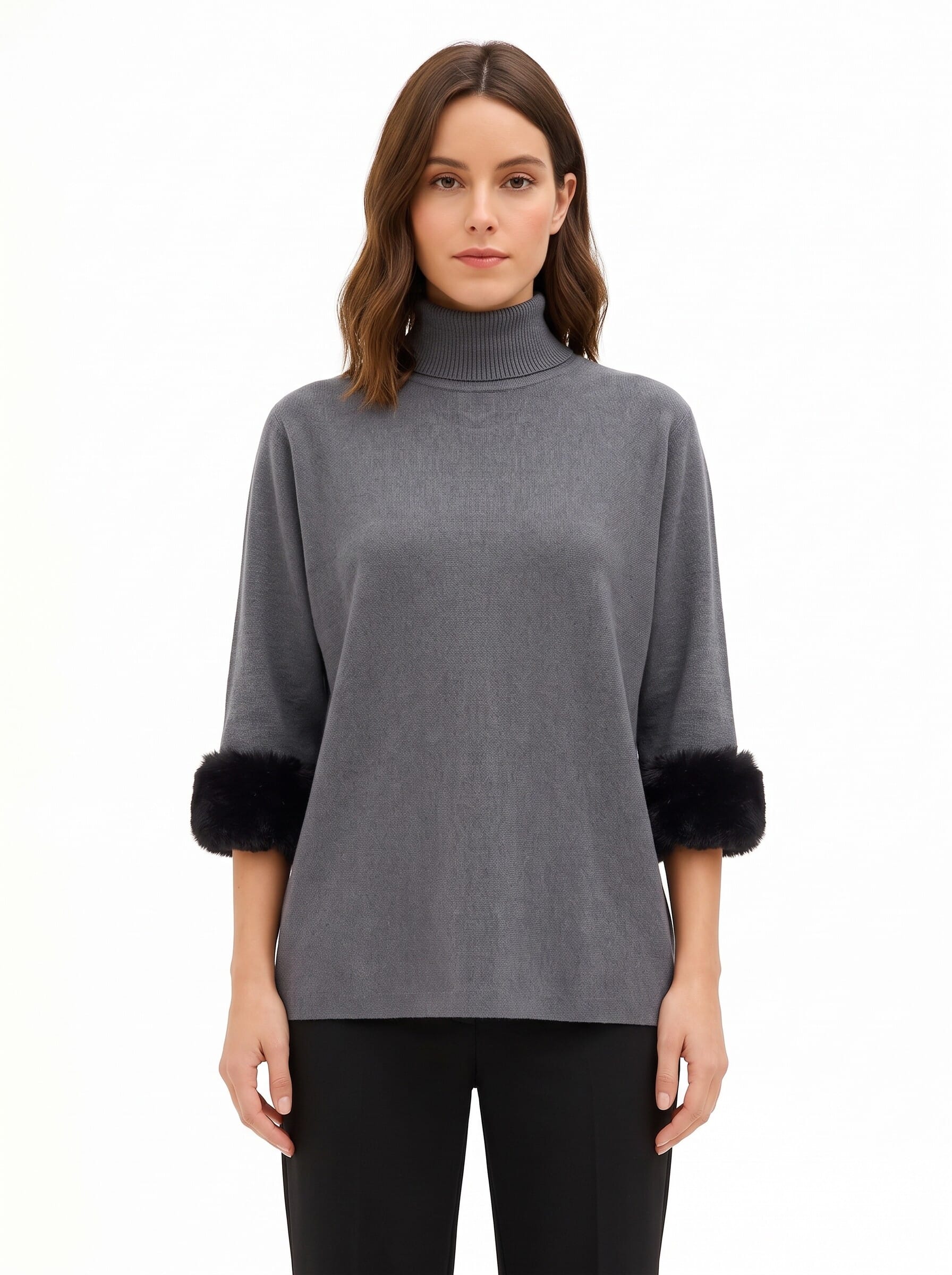 Maglione Dolcevita Ampio Con Inserti Di Pelliccia Sintetica Rinascimento