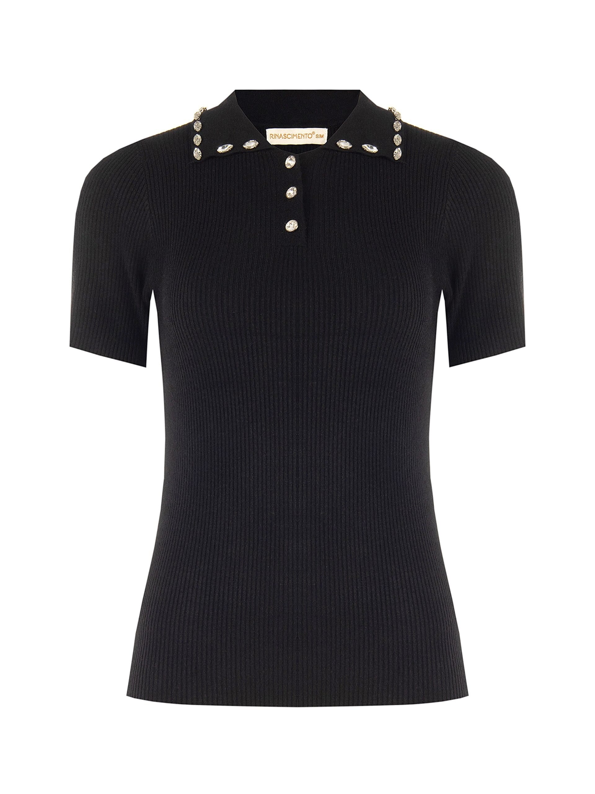 Maglione Polo A Coste In Misto Viscosa Con Cristalli Cabochon Rinascimento