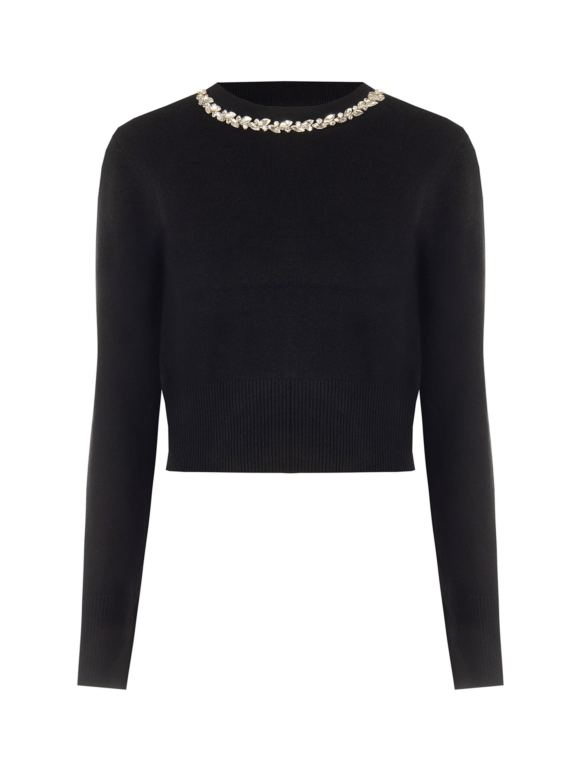 Maglione Crop In Misto Viscosa Con Cristalli Cabochon Sul Girocollo Rinascimento