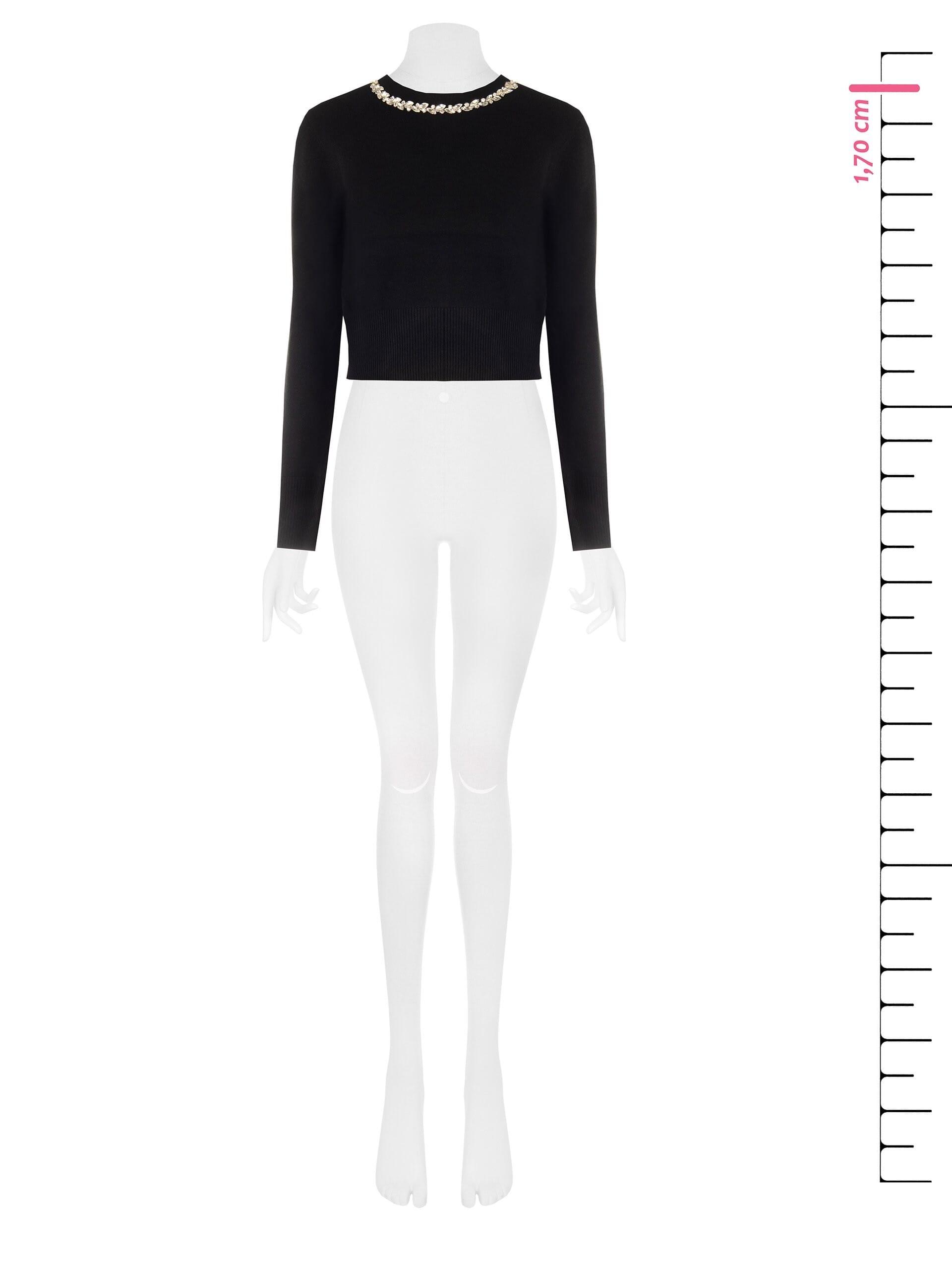 Maglione Crop In Misto Viscosa Con Cristalli Cabochon Sul Girocollo Rinascimento