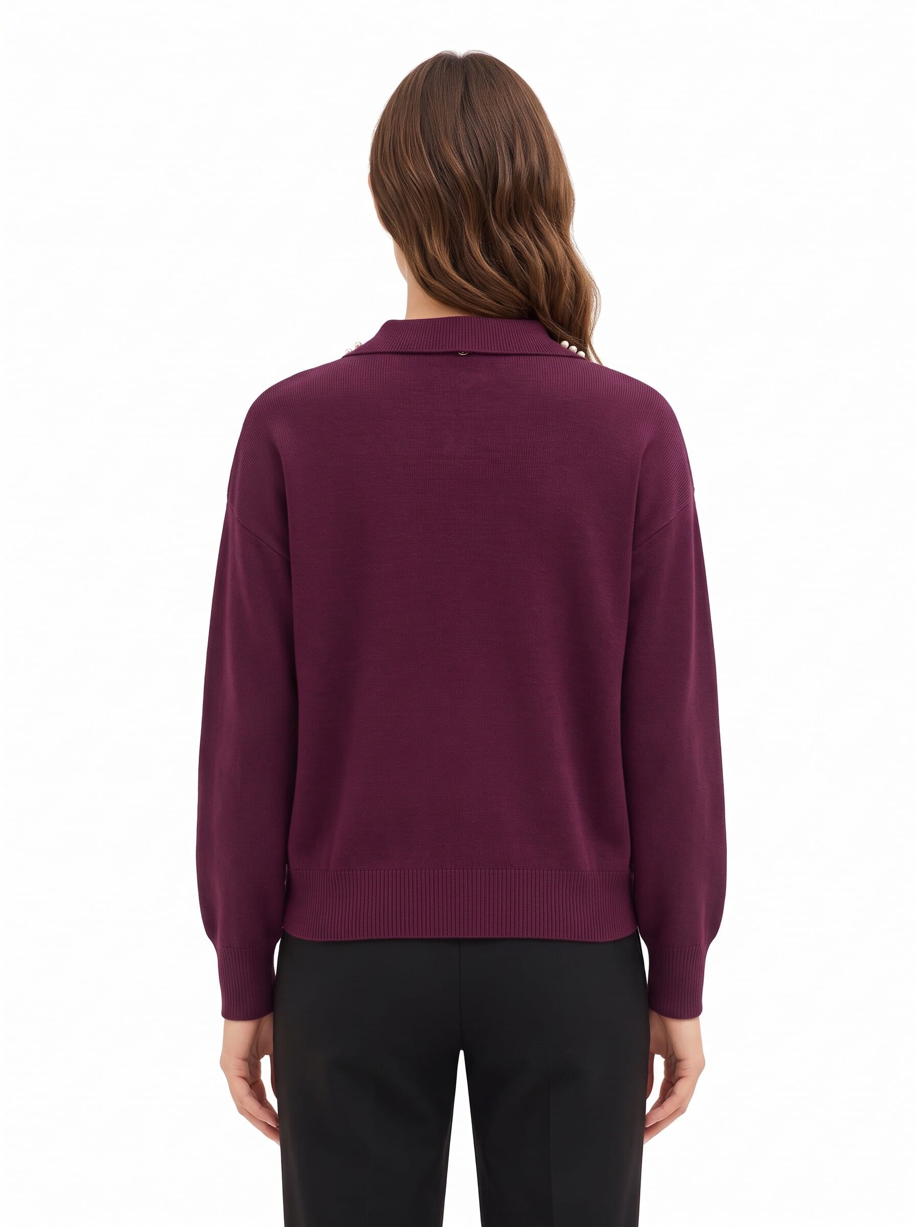 Maglione Polo Ampio In Misto Viscosa Con Cristalli Cabochon Sul Colletto Rinascimento
