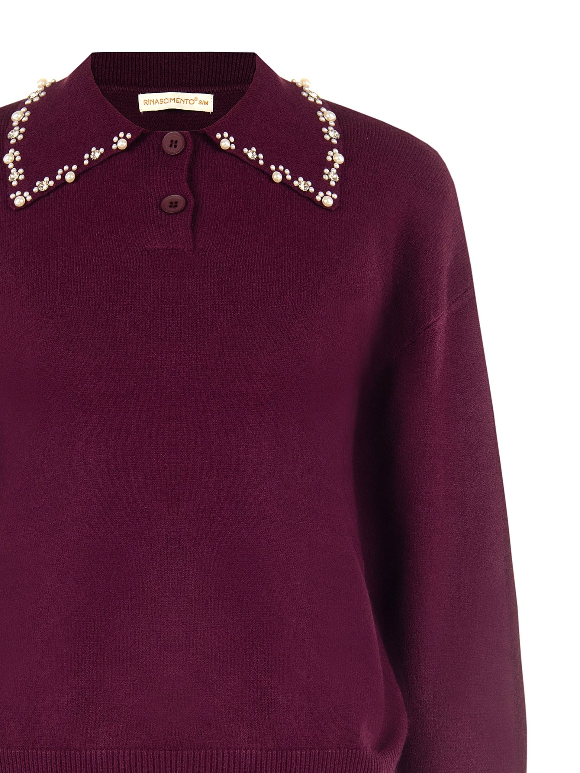 Maglione Polo Ampio In Misto Viscosa Con Cristalli Cabochon Sul Colletto Rinascimento