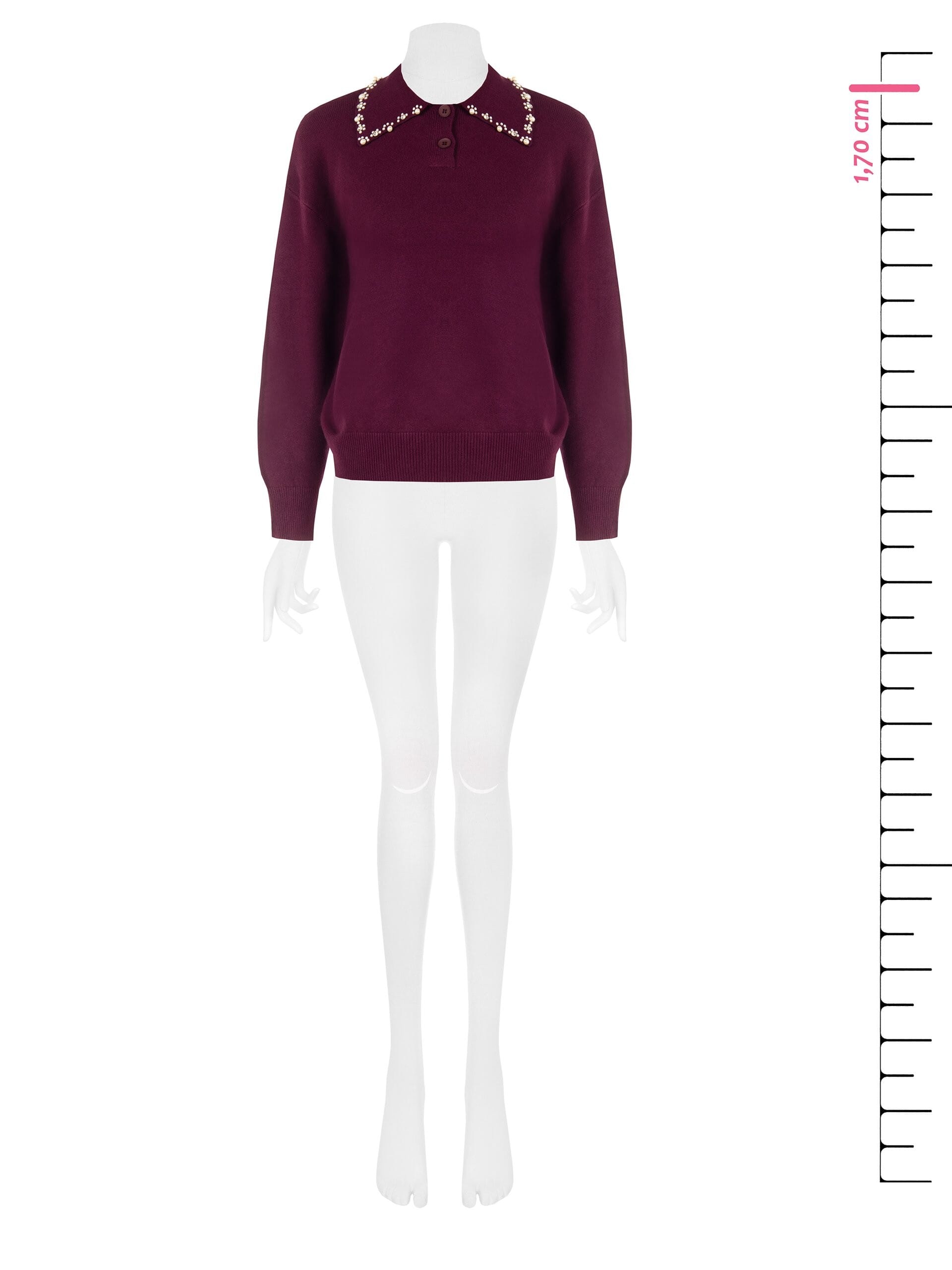Maglione Polo Ampio In Misto Viscosa Con Cristalli Cabochon Sul Colletto Rinascimento