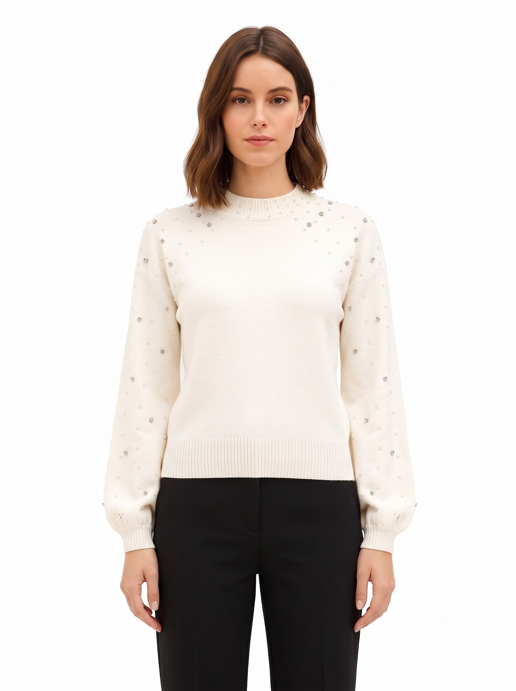 Maglione In Misto Viscosa Con Cristalli E Perle Rinascimento