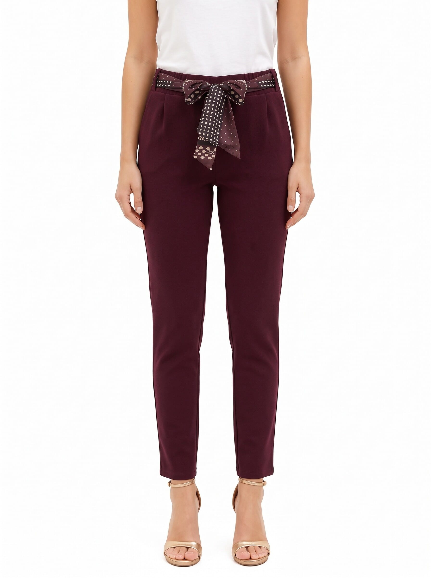 Skinny trousers in polyviscose with an elasticated waistband at the back and a Rinascimento-branded scarf