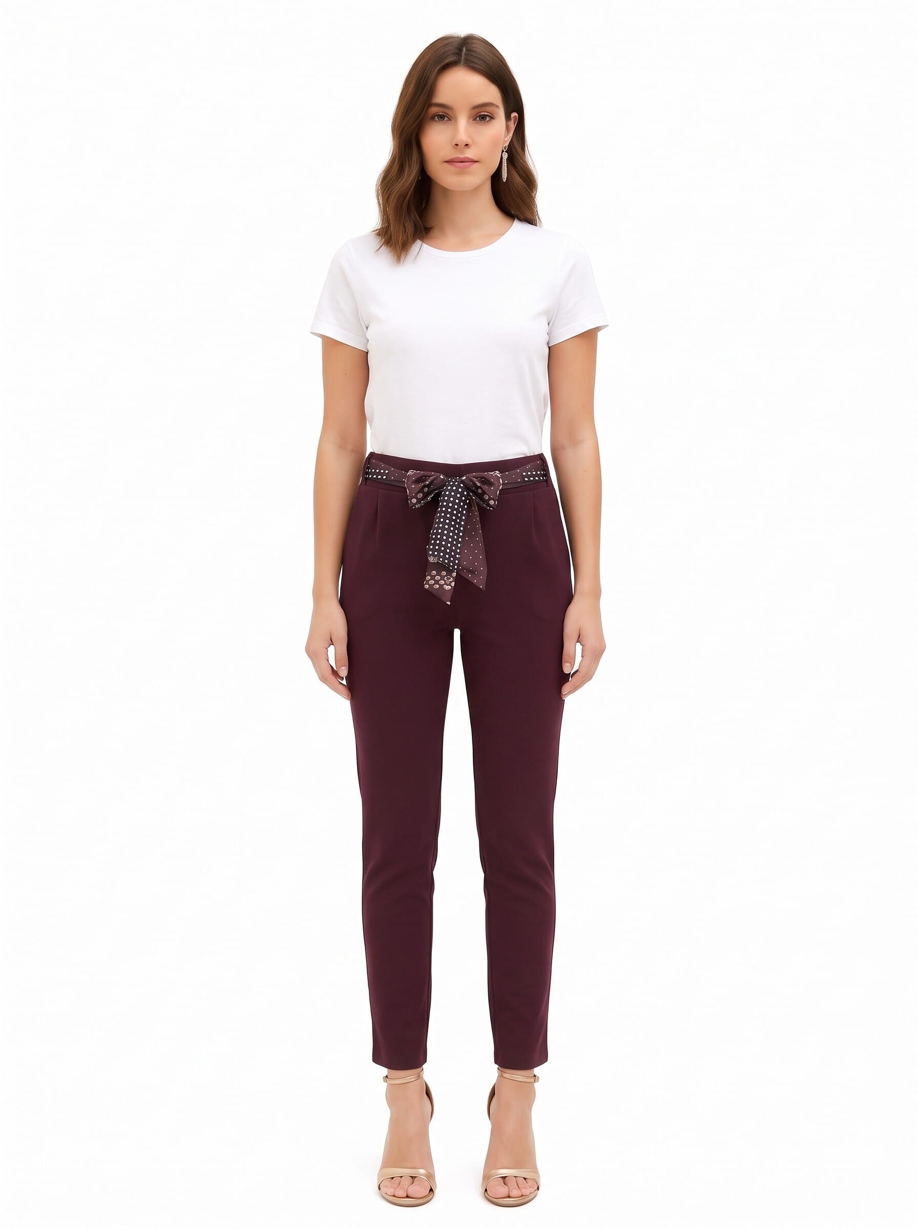 Skinny trousers in polyviscose with an elasticated waistband at the back and a Rinascimento-branded scarf