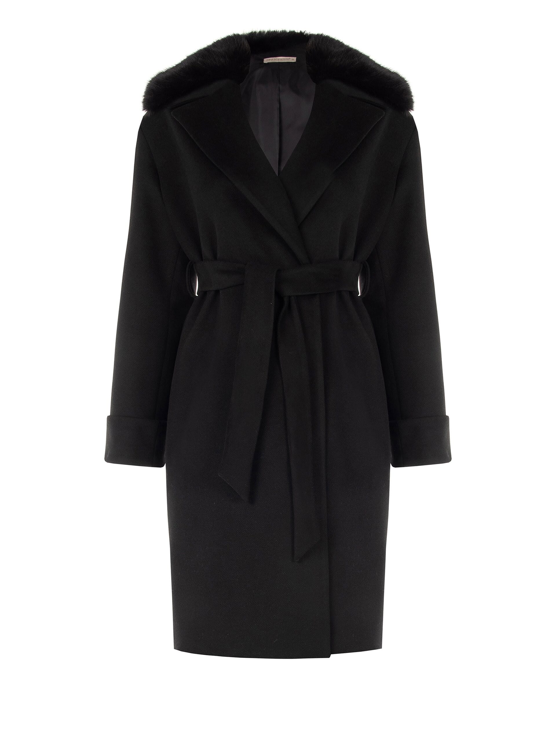 Cappotto Curvy Lungo In Panno Con Polsini E Collo In Pelliccia Sintetica Staccato Rinascimento Curvy