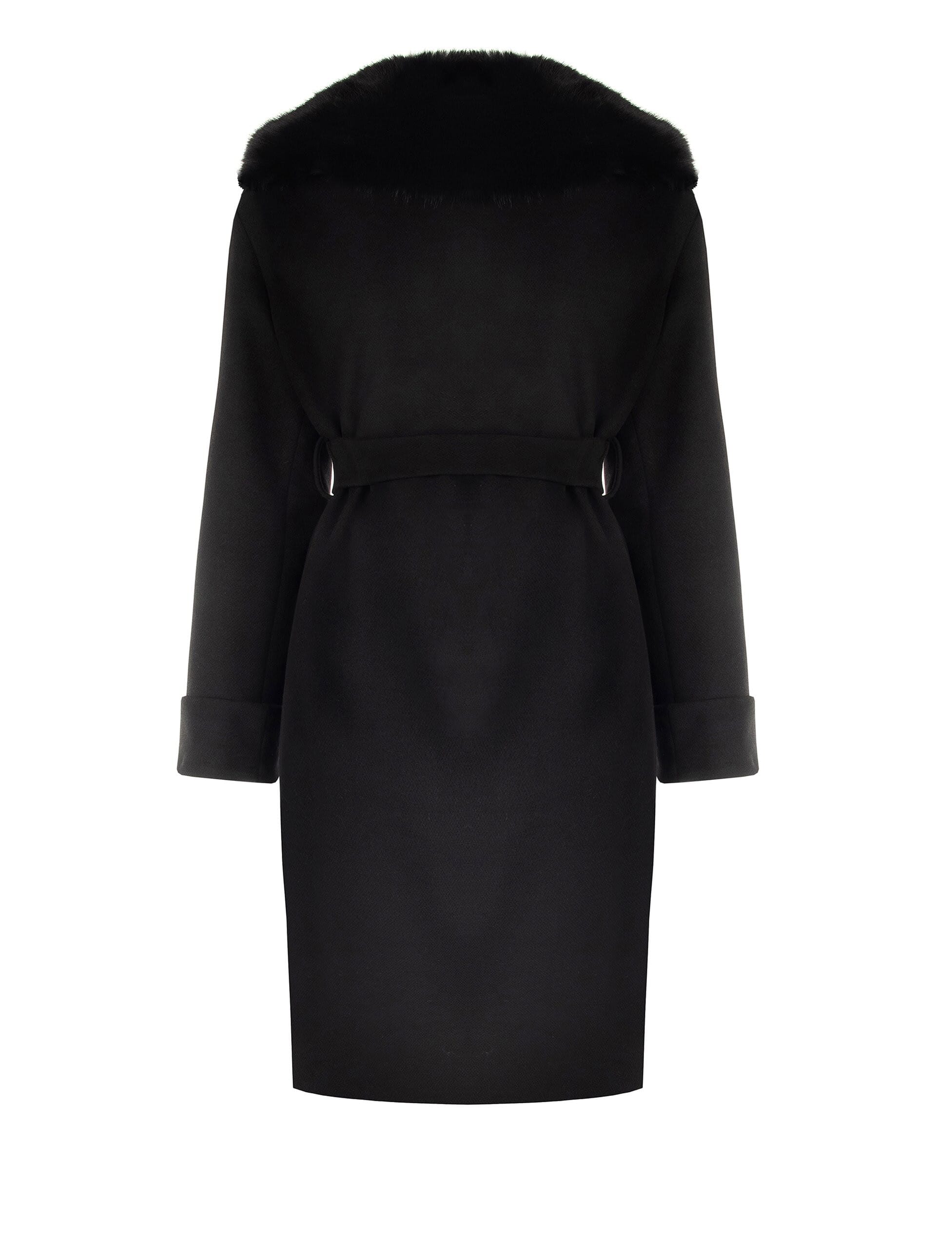 Cappotto Curvy Lungo In Panno Con Polsini E Collo In Pelliccia Sintetica Staccato Rinascimento Curvy