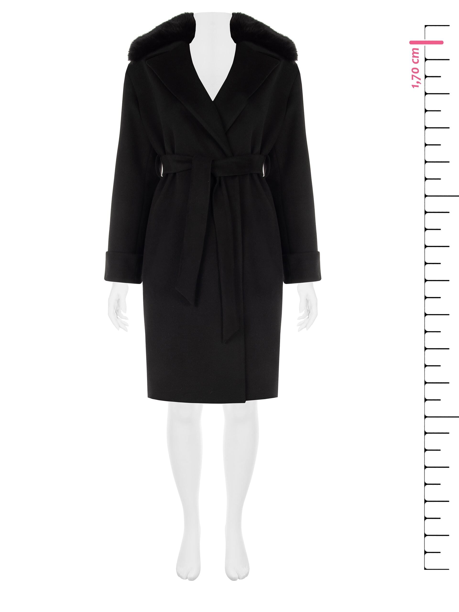 Cappotto Curvy Lungo In Panno Con Polsini E Collo In Pelliccia Sintetica Staccato Rinascimento Curvy