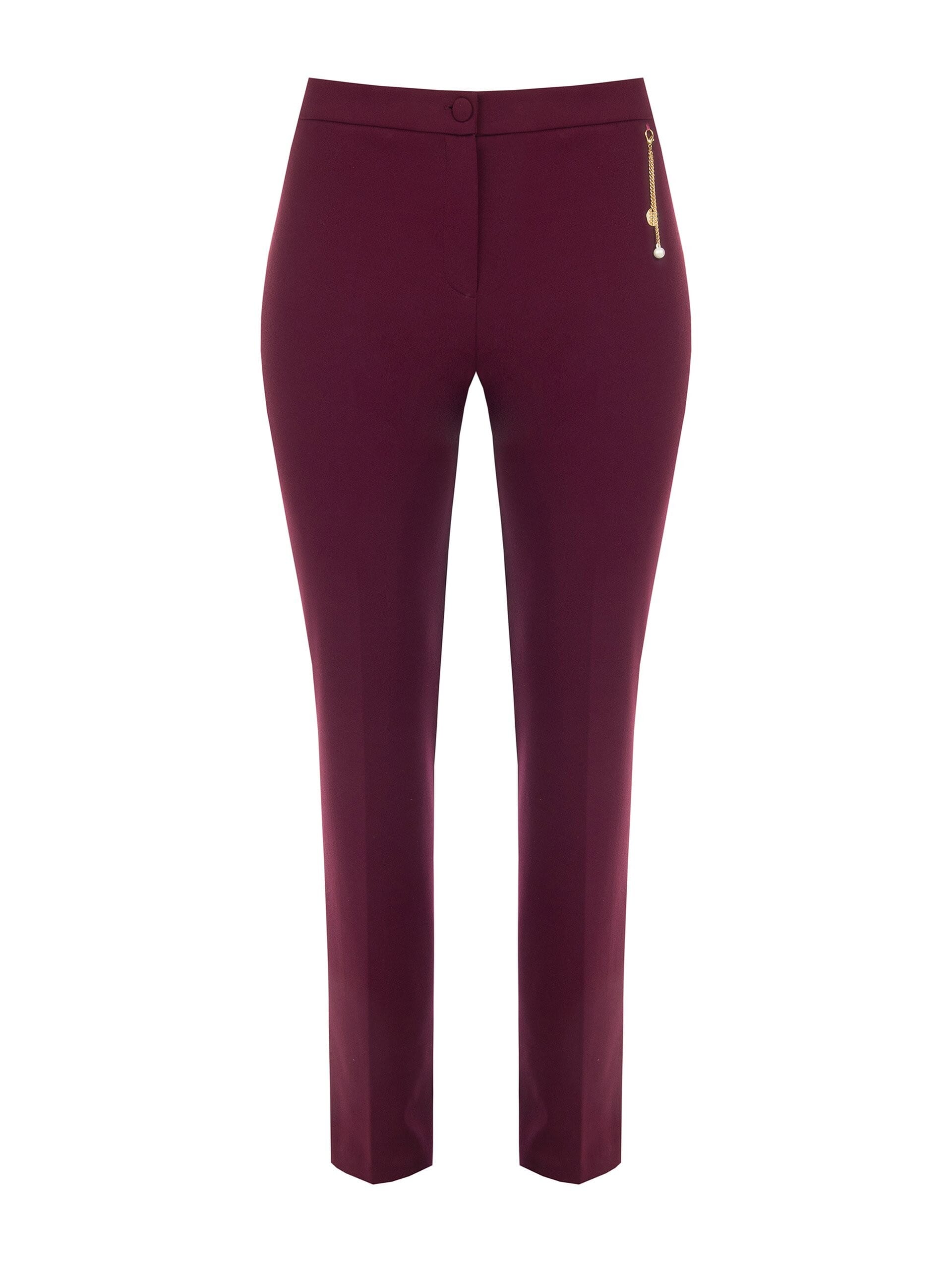 Pantaloni Curvy Dritti In Scuba Crepe Con Dettaglio Gioiello Catene E Perla Rinascimento Curvy
