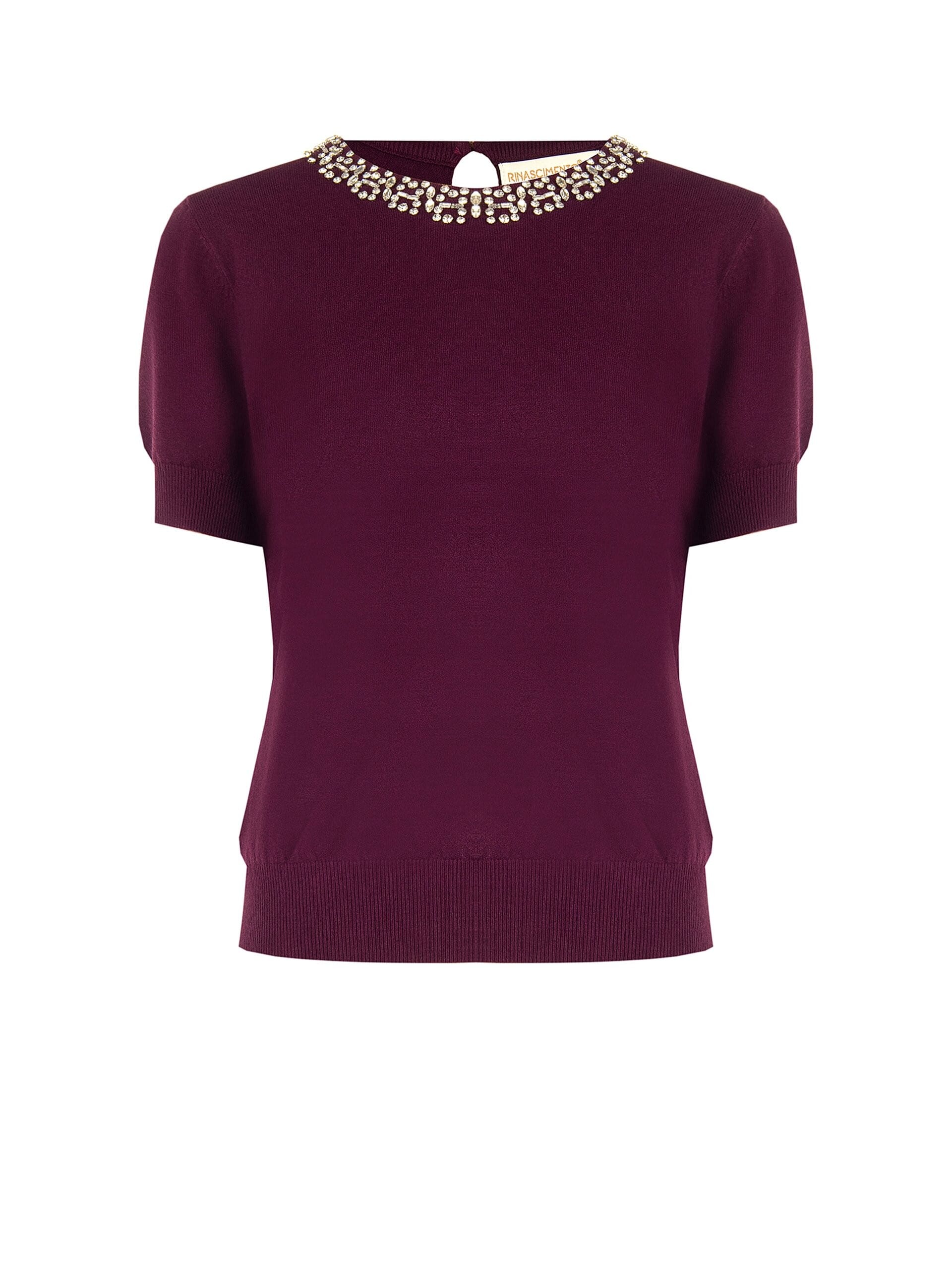 Maglione A Maniche Corte In Misto Viscosa Con Cristalli Cabochon Rinascimento