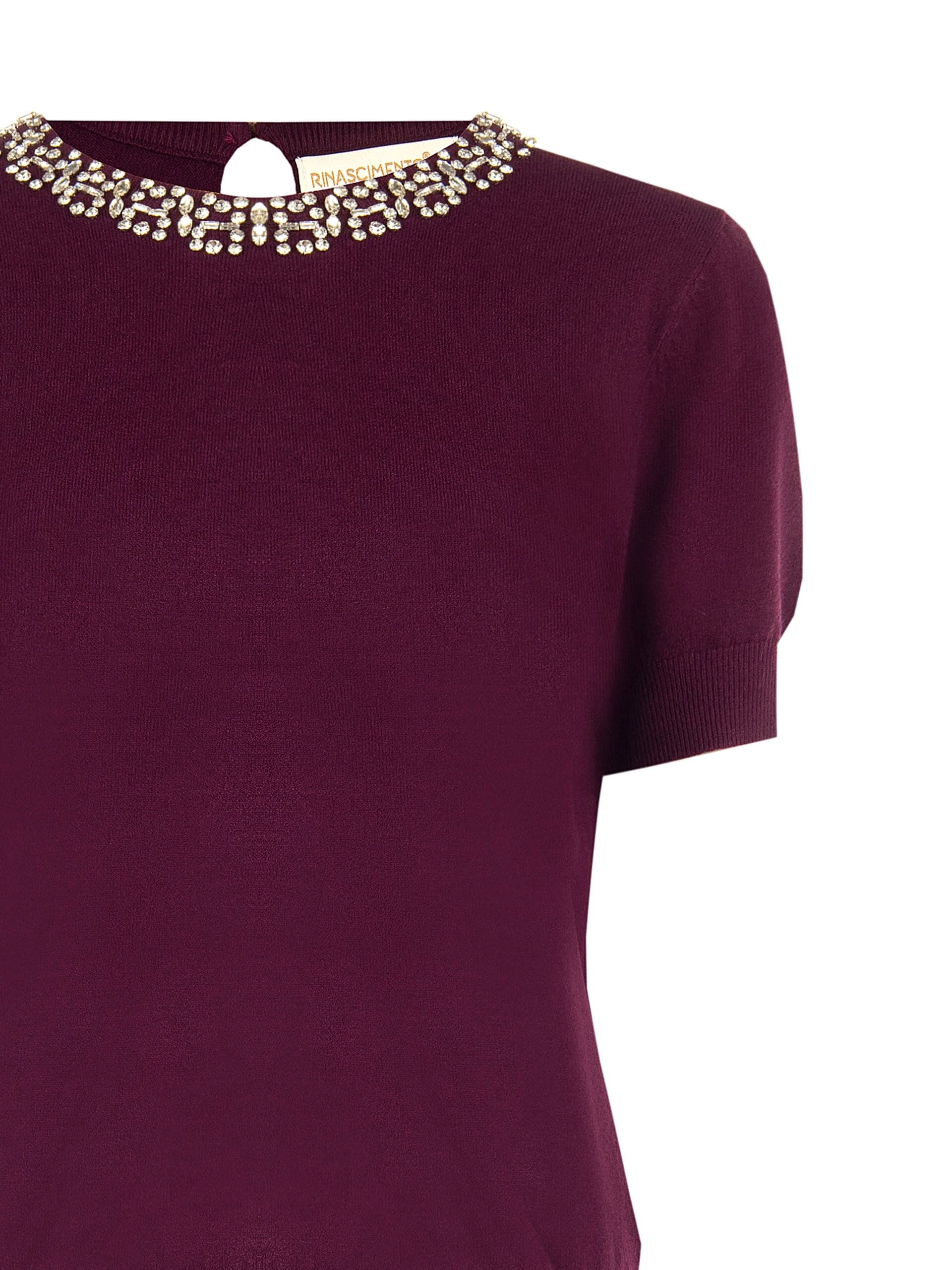 Maglione A Maniche Corte In Misto Viscosa Con Cristalli Cabochon Rinascimento