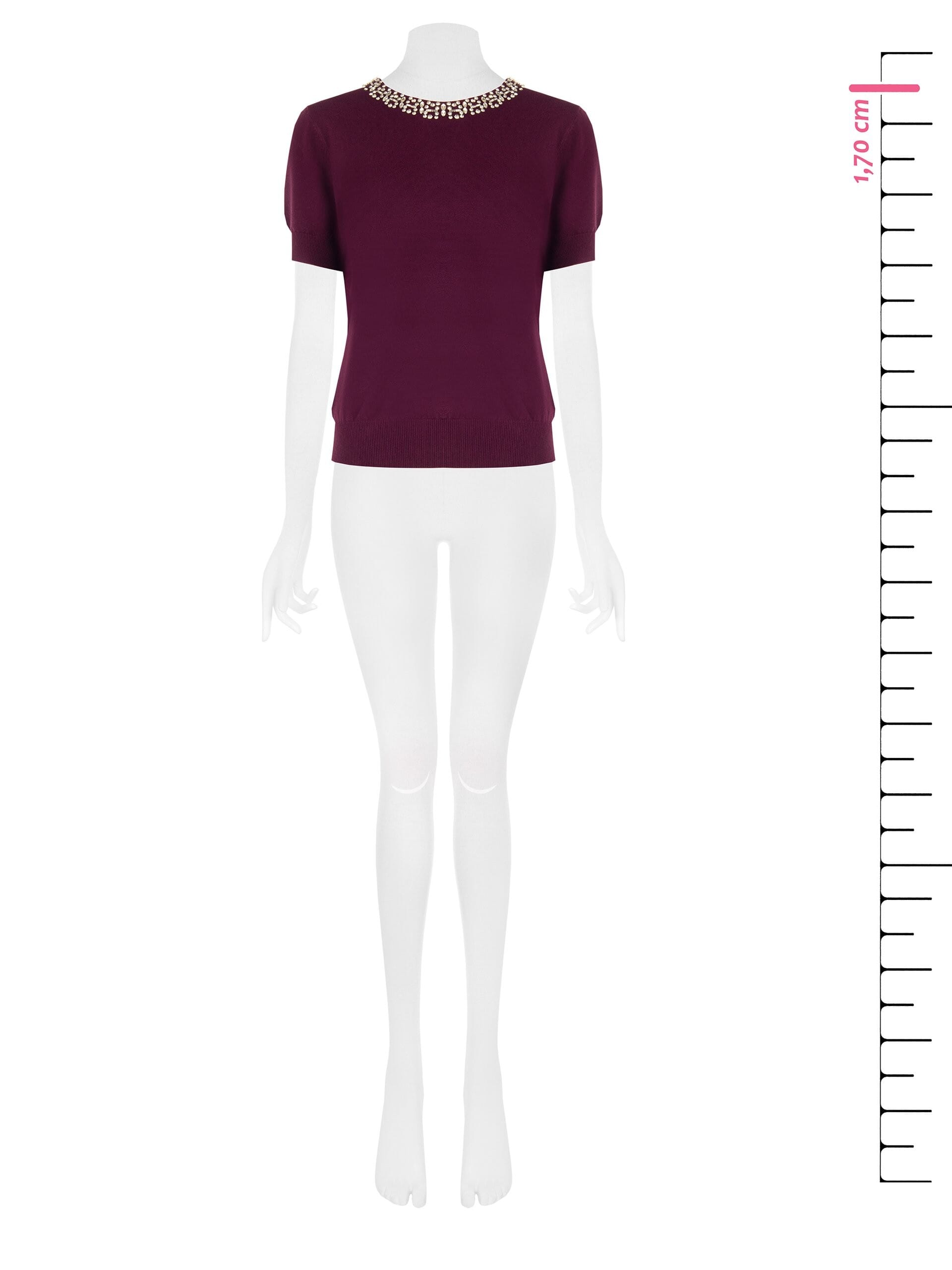 Maglione A Maniche Corte In Misto Viscosa Con Cristalli Cabochon Rinascimento