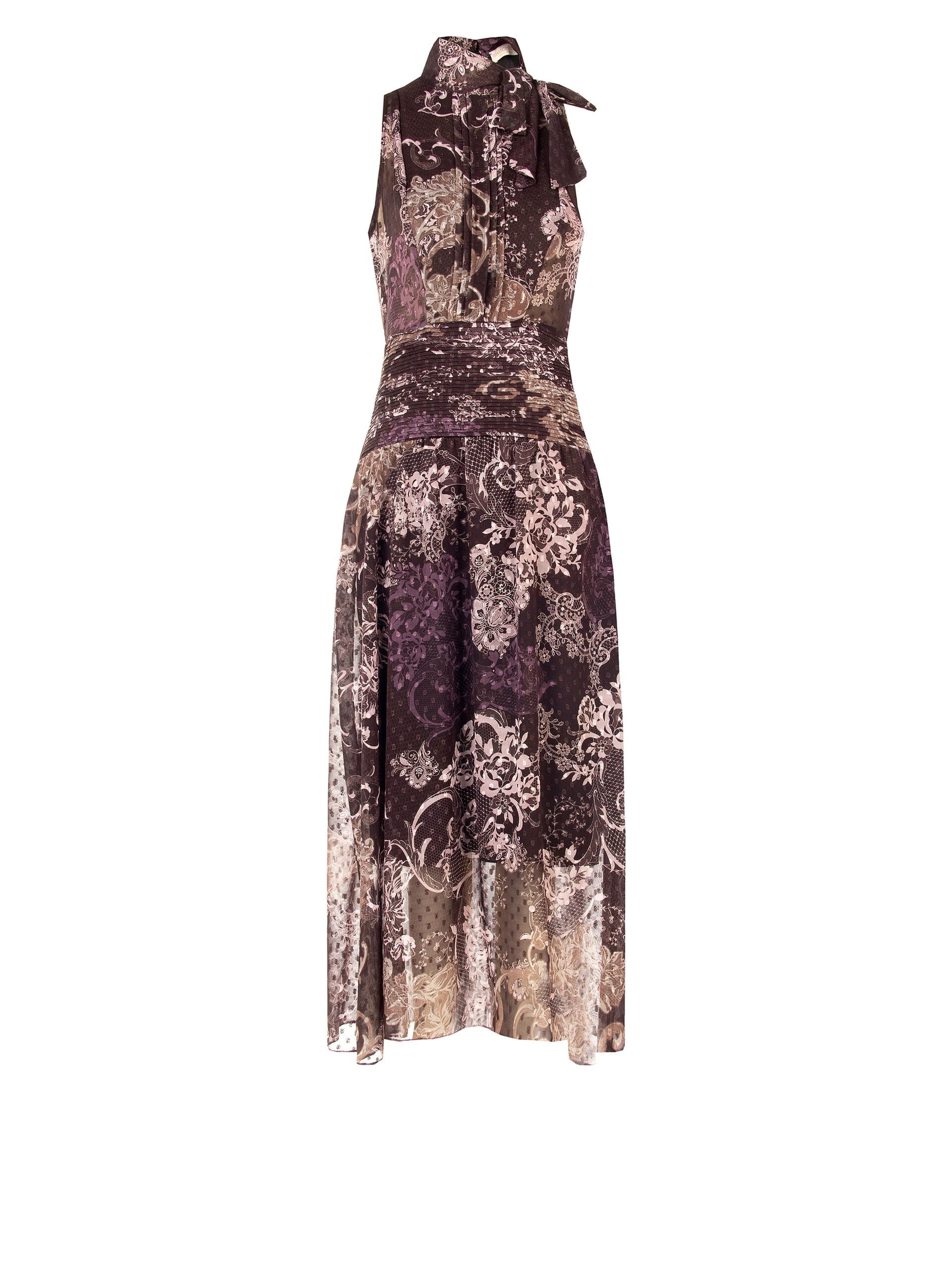 Robe longue en mousseline imprimée, avec nœud et taille plissée « Rinascimento »
