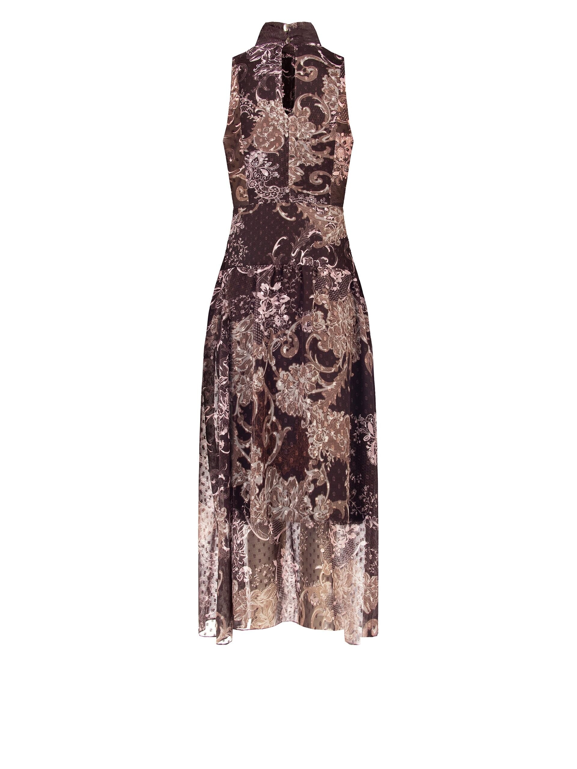 Robe longue en mousseline imprimée, avec nœud et taille plissée « Rinascimento »