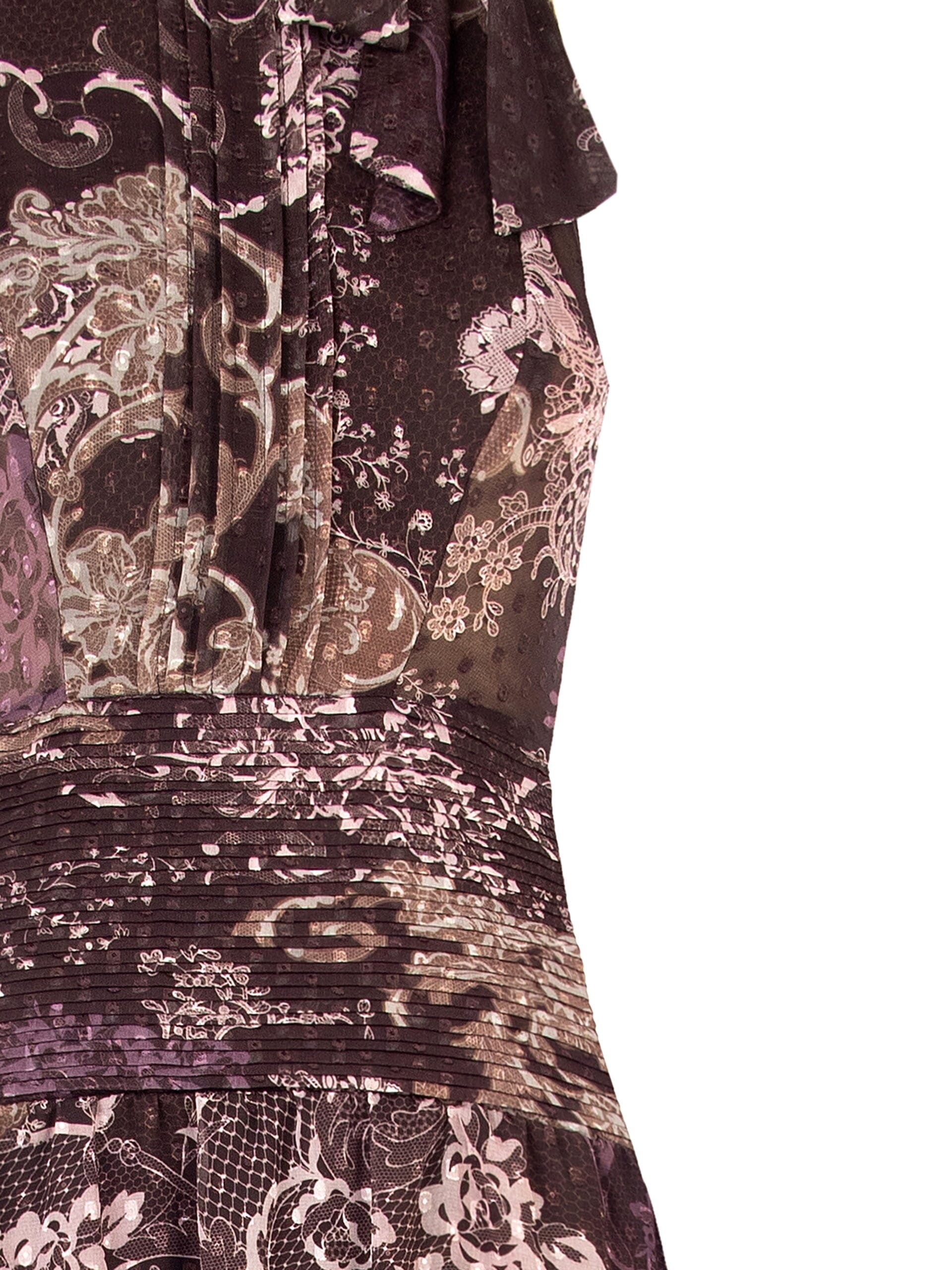 Robe longue en mousseline imprimée, avec nœud et taille plissée « Rinascimento »