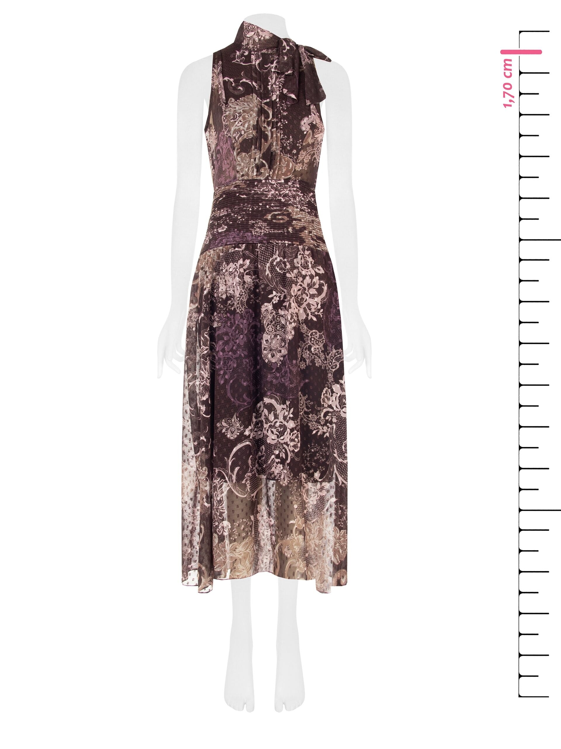 Robe longue en mousseline imprimée, avec nœud et taille plissée « Rinascimento »