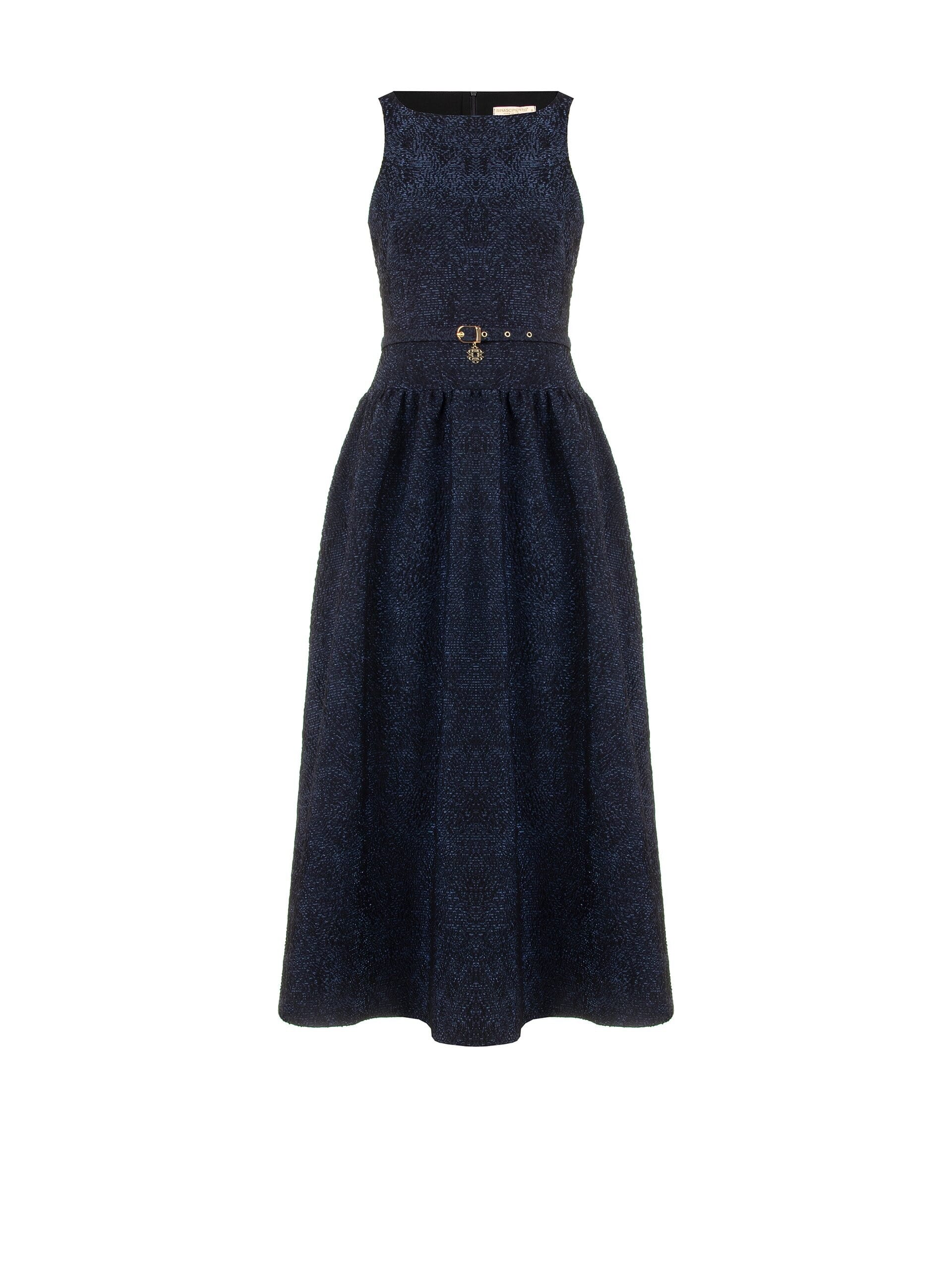 Abito Midi In Tessuto Jacquard Goffrato Con Lurex E Gonna A Corolla Rinascimento