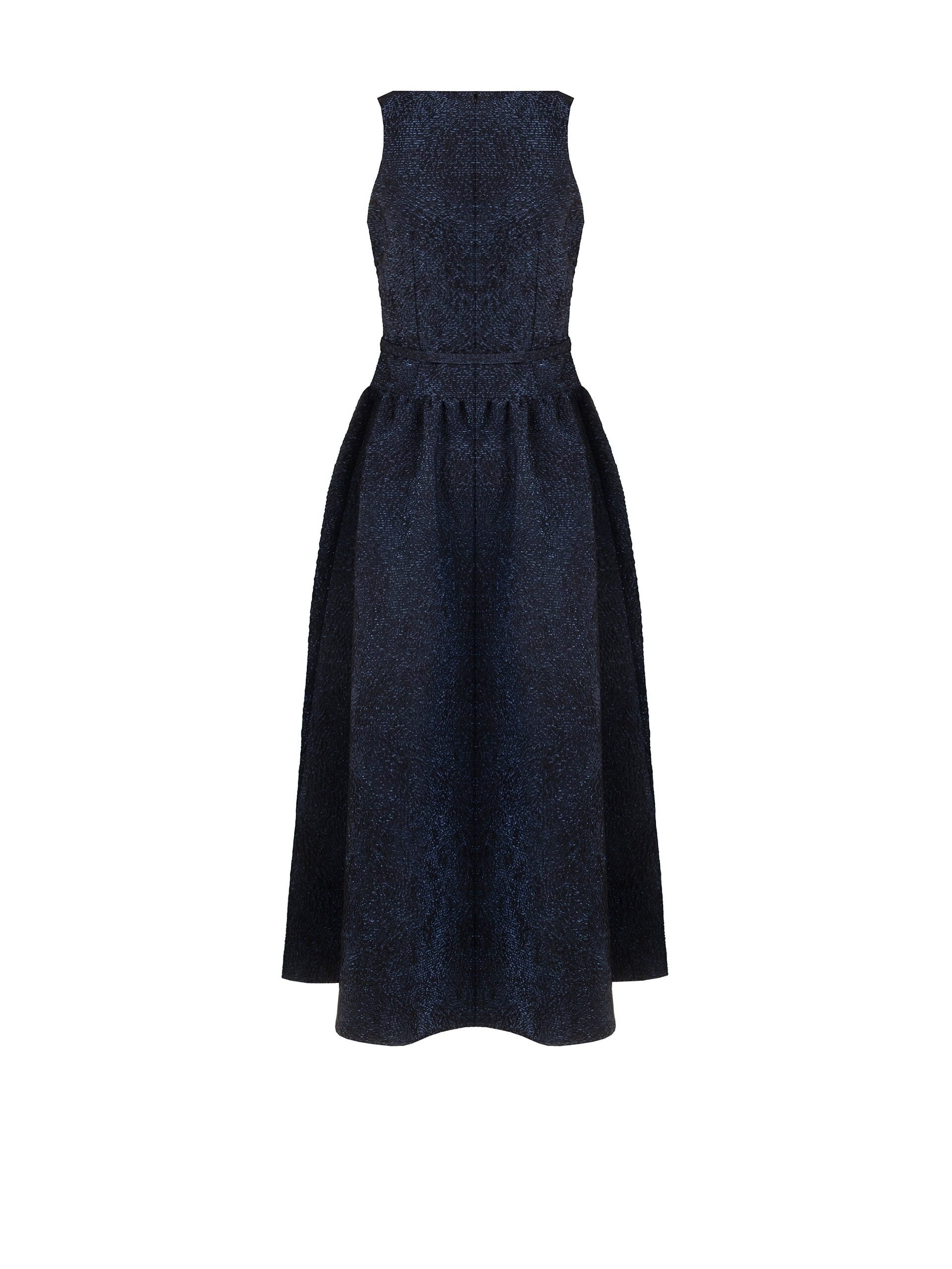 Abito Midi In Tessuto Jacquard Goffrato Con Lurex E Gonna A Corolla Rinascimento