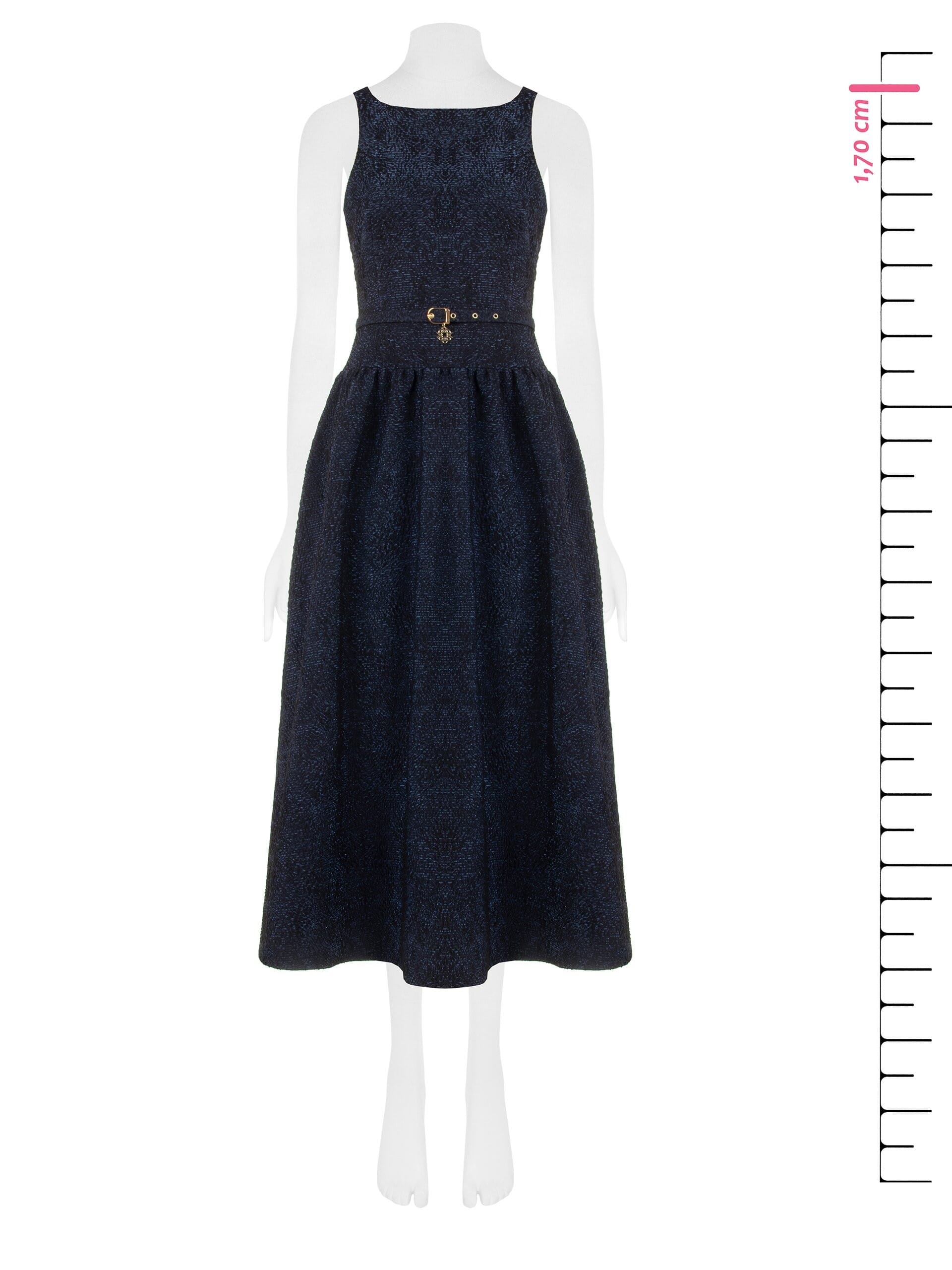 Abito Midi In Tessuto Jacquard Goffrato Con Lurex E Gonna A Corolla Rinascimento