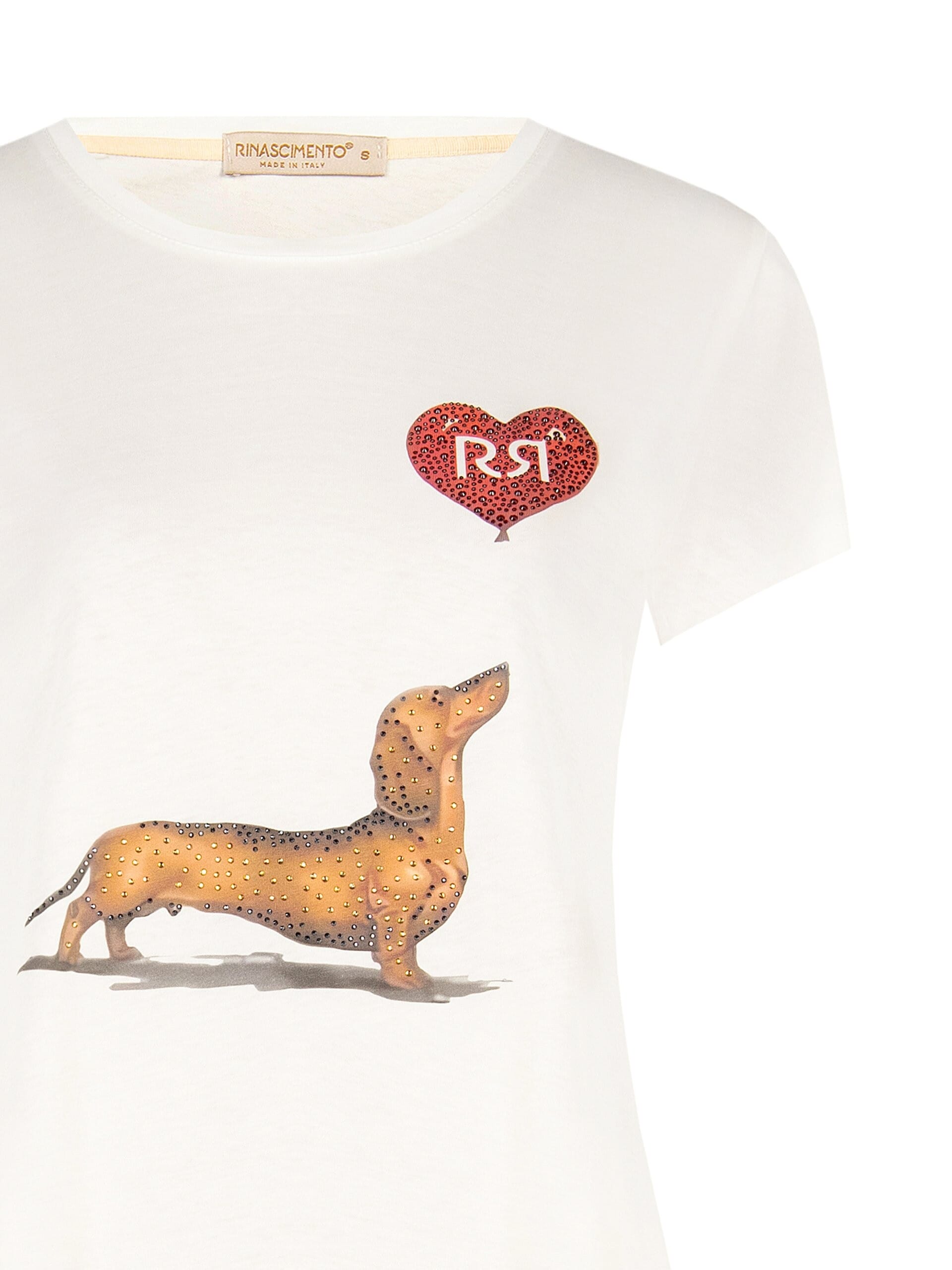 T-Shirt Regular In Cotone Con Stampa Bassotto Cuore E Strass Rinascimento