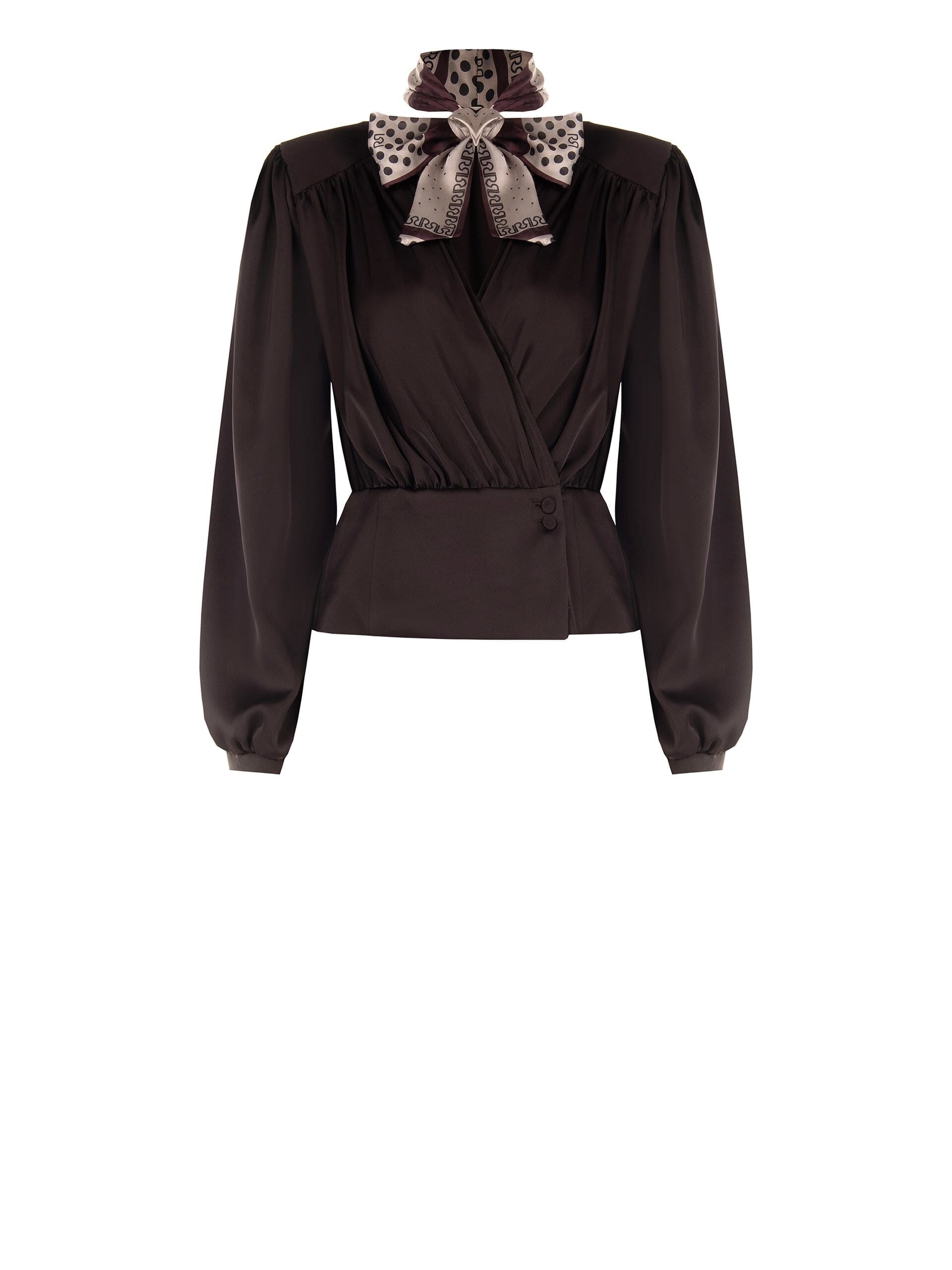 Blusa A Portafoglio In Raso Con Scollo A V E Foulard Logato Rimovibile Rinascimento