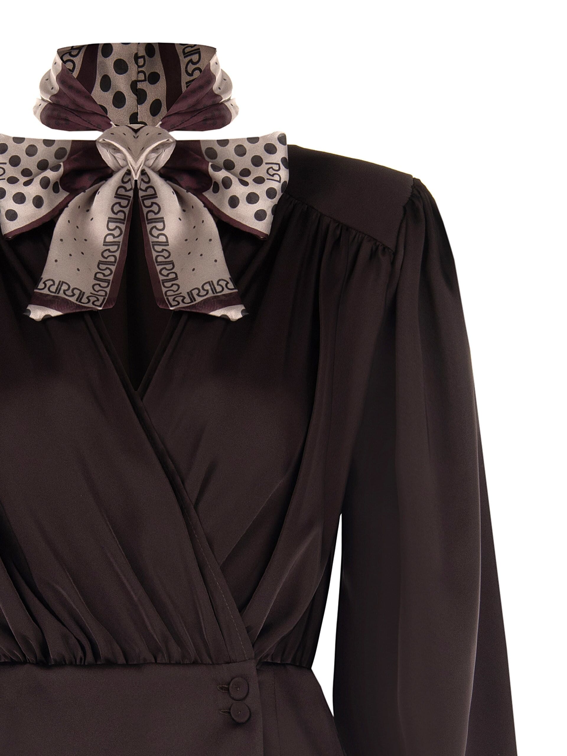 Blusa A Portafoglio In Raso Con Scollo A V E Foulard Logato Rimovibile Rinascimento