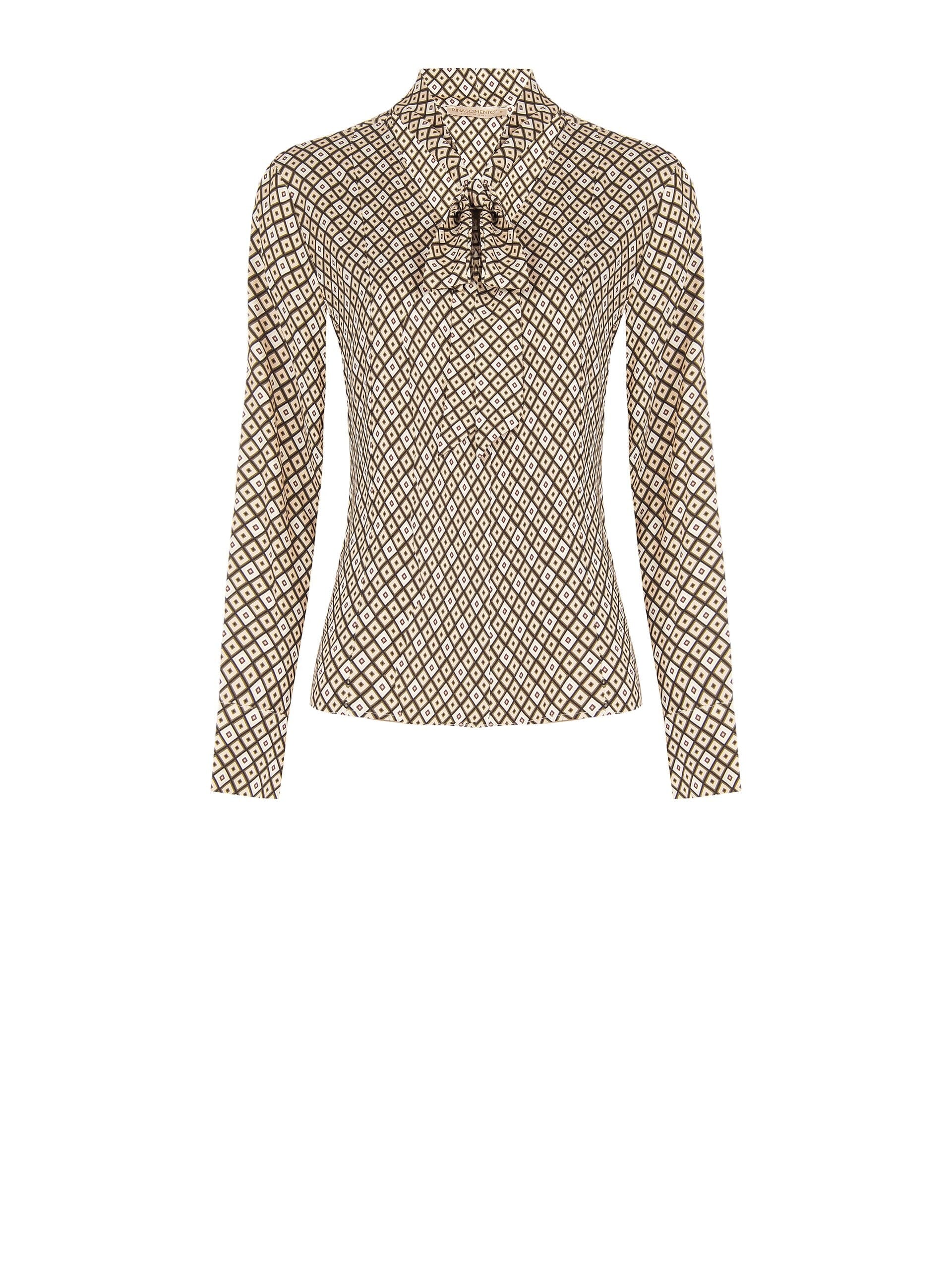 Blusa In Viscosa A Fantasia Geometrica Con Scollo A V E Fiocco Rinascimento