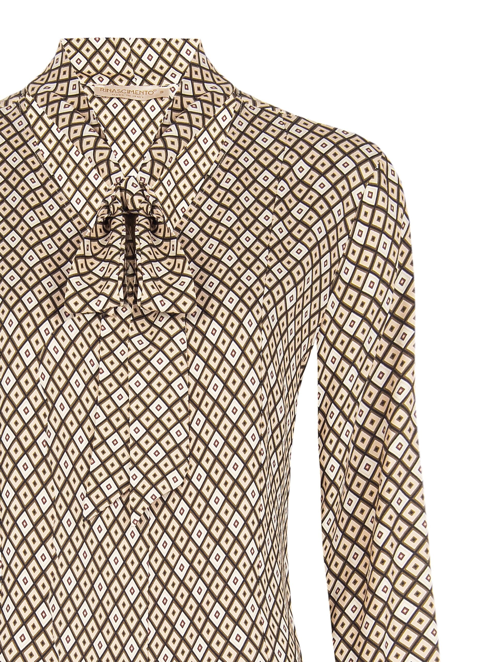Blusa In Viscosa A Fantasia Geometrica Con Scollo A V E Fiocco Rinascimento