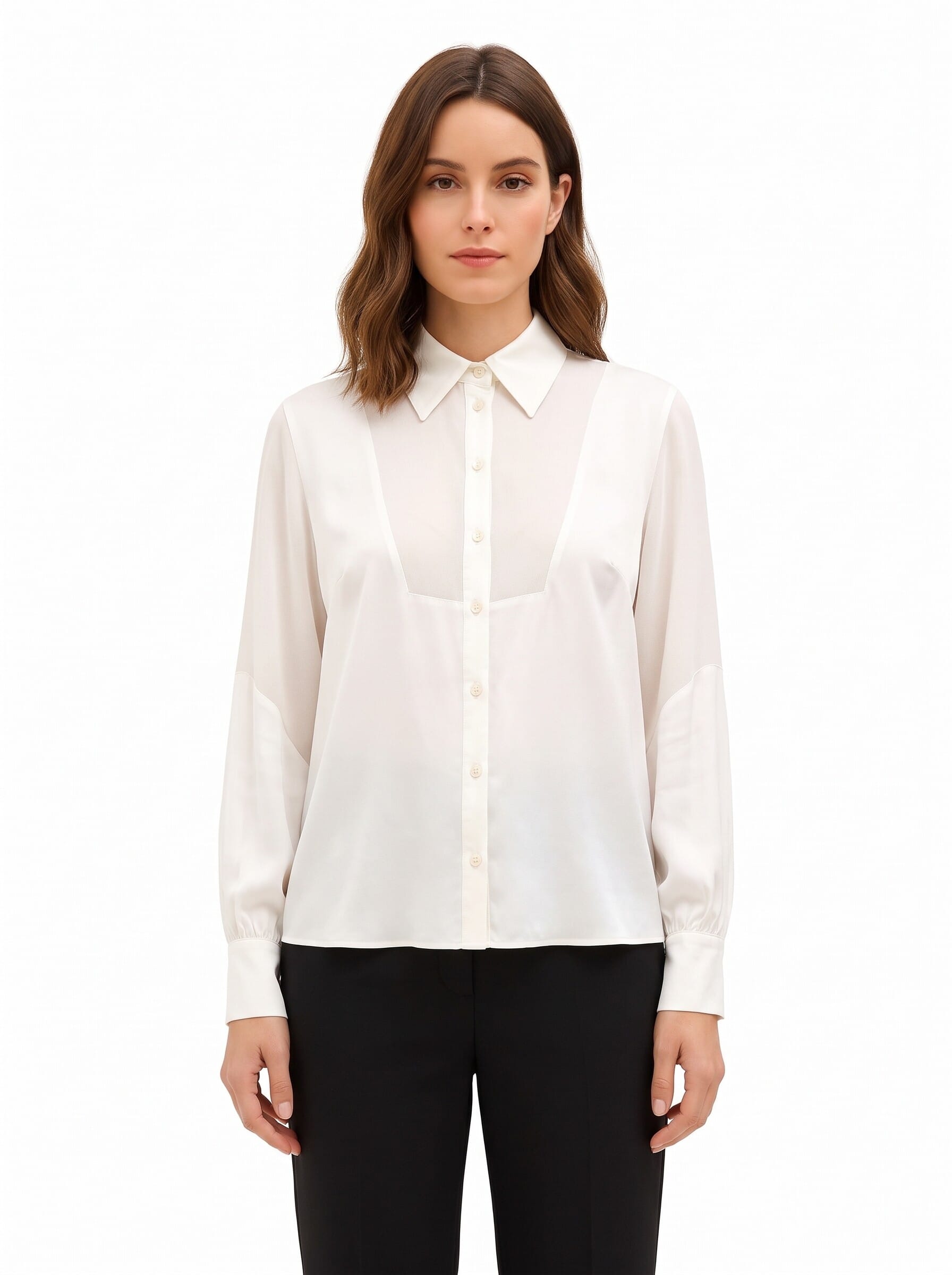 Camicia Ampia E Fluida In Raso Con Inserto In Georgette Semitrasparente Rinascimento