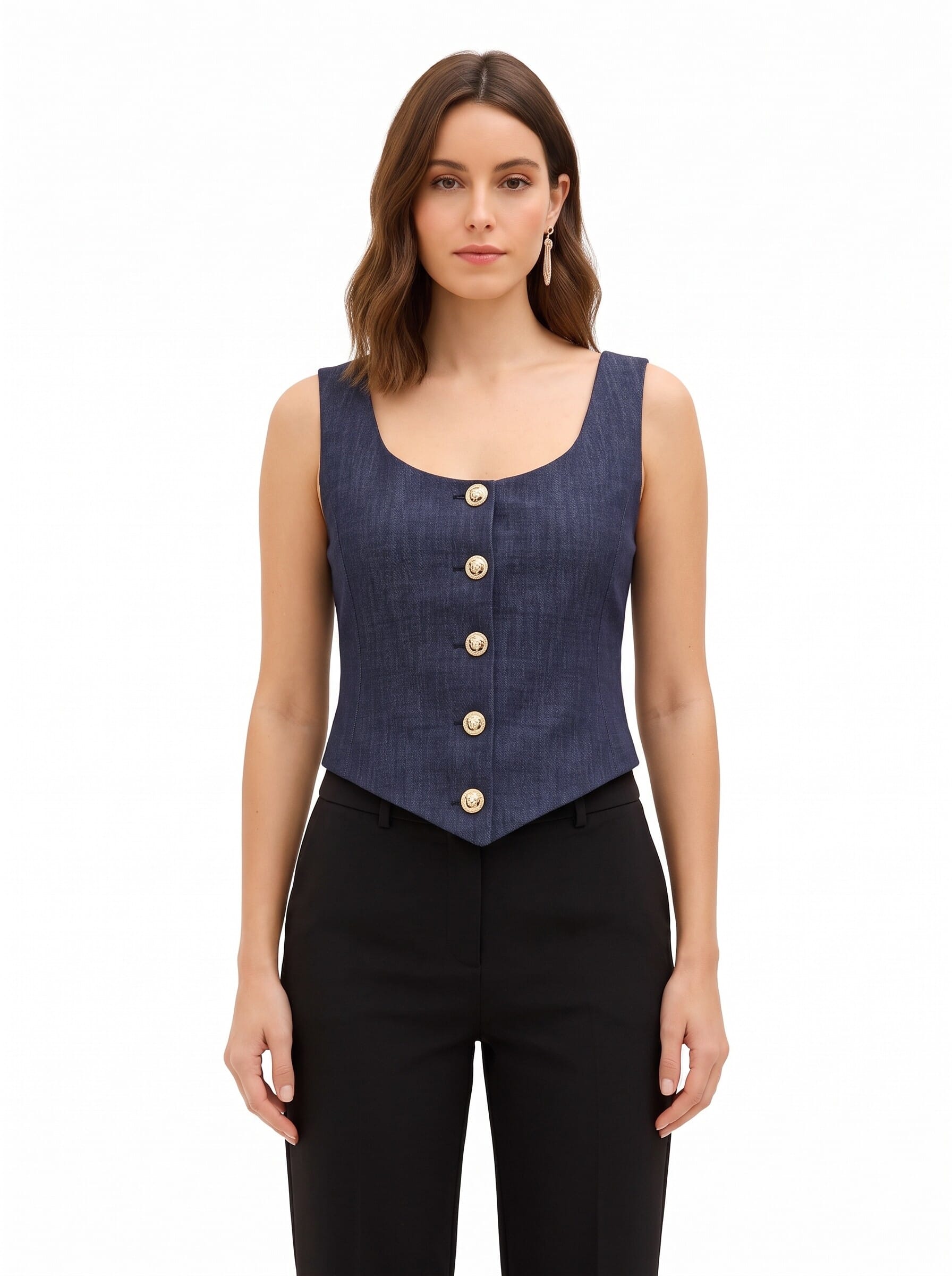 Short, Fitted, V-neck Waistcoat in ‘Punto Milano Rinascimento’