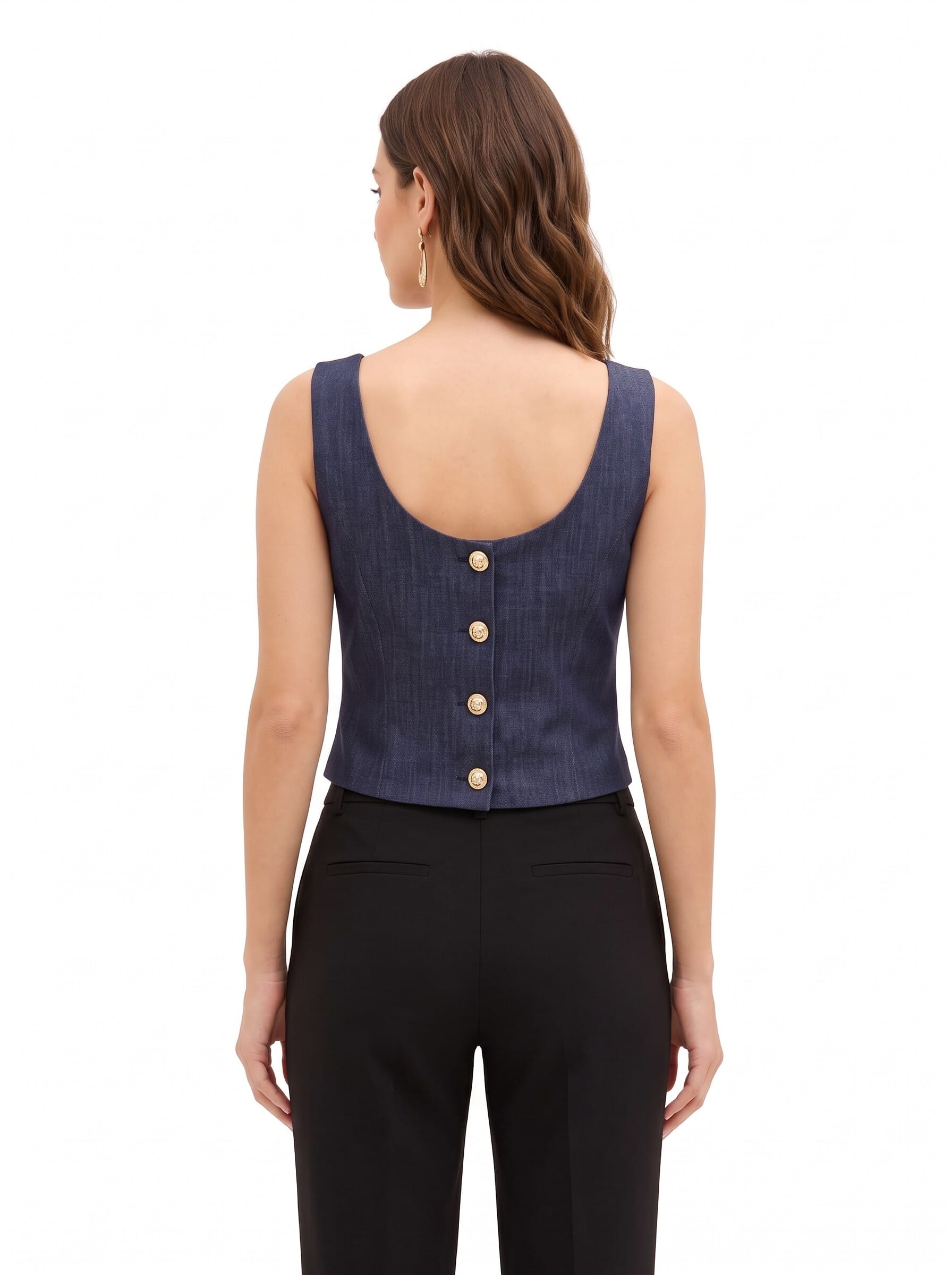 Short, Fitted, V-neck Waistcoat in ‘Punto Milano Rinascimento’