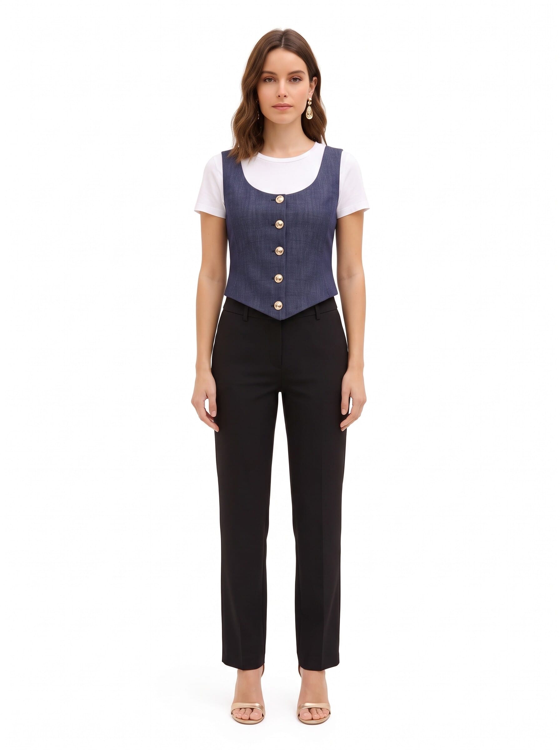 Short, Fitted, V-neck Waistcoat in ‘Punto Milano Rinascimento’