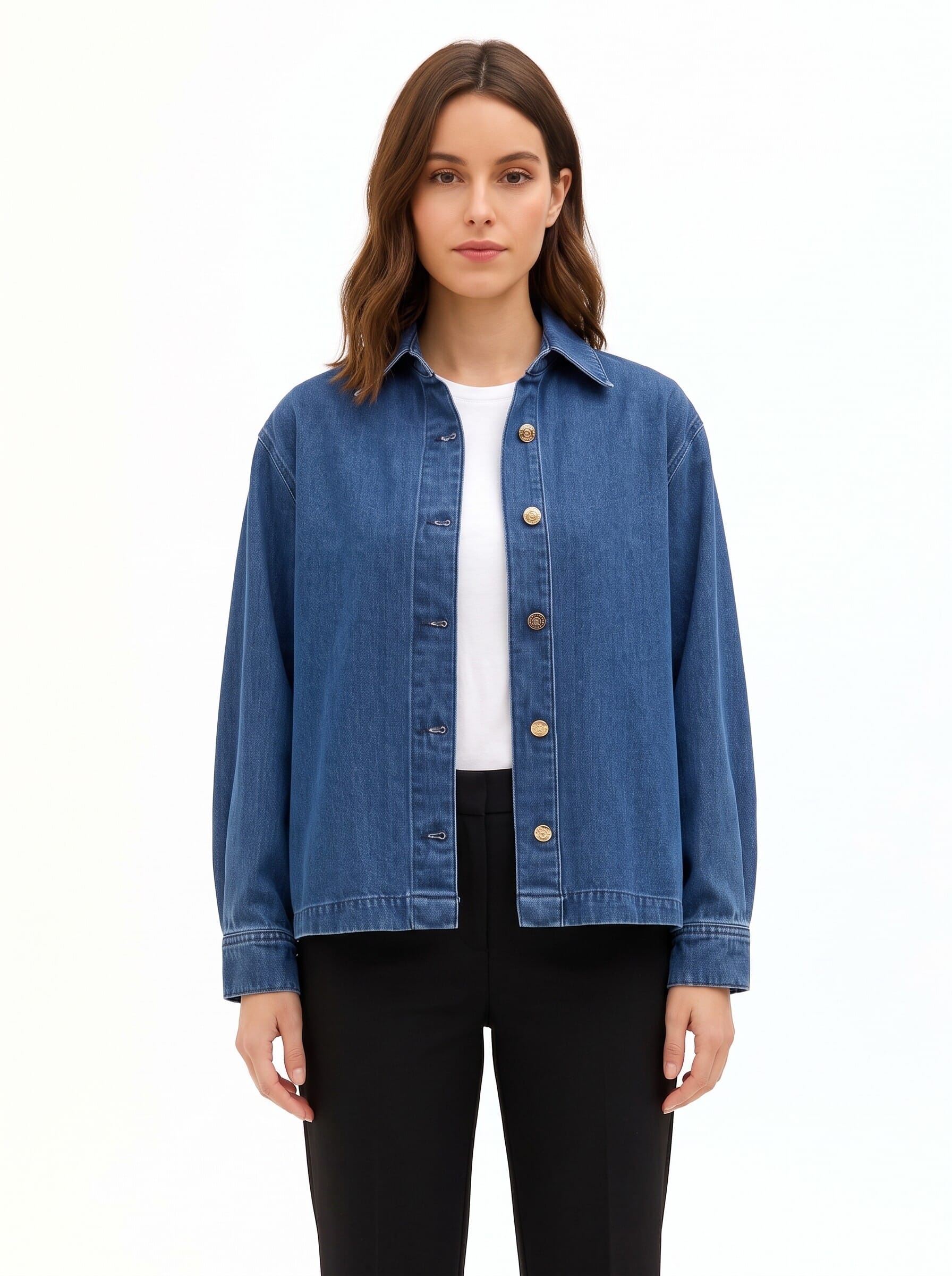 Asymmetrical Oversized Denim Jacket with a Pleated Back – Rinascimento