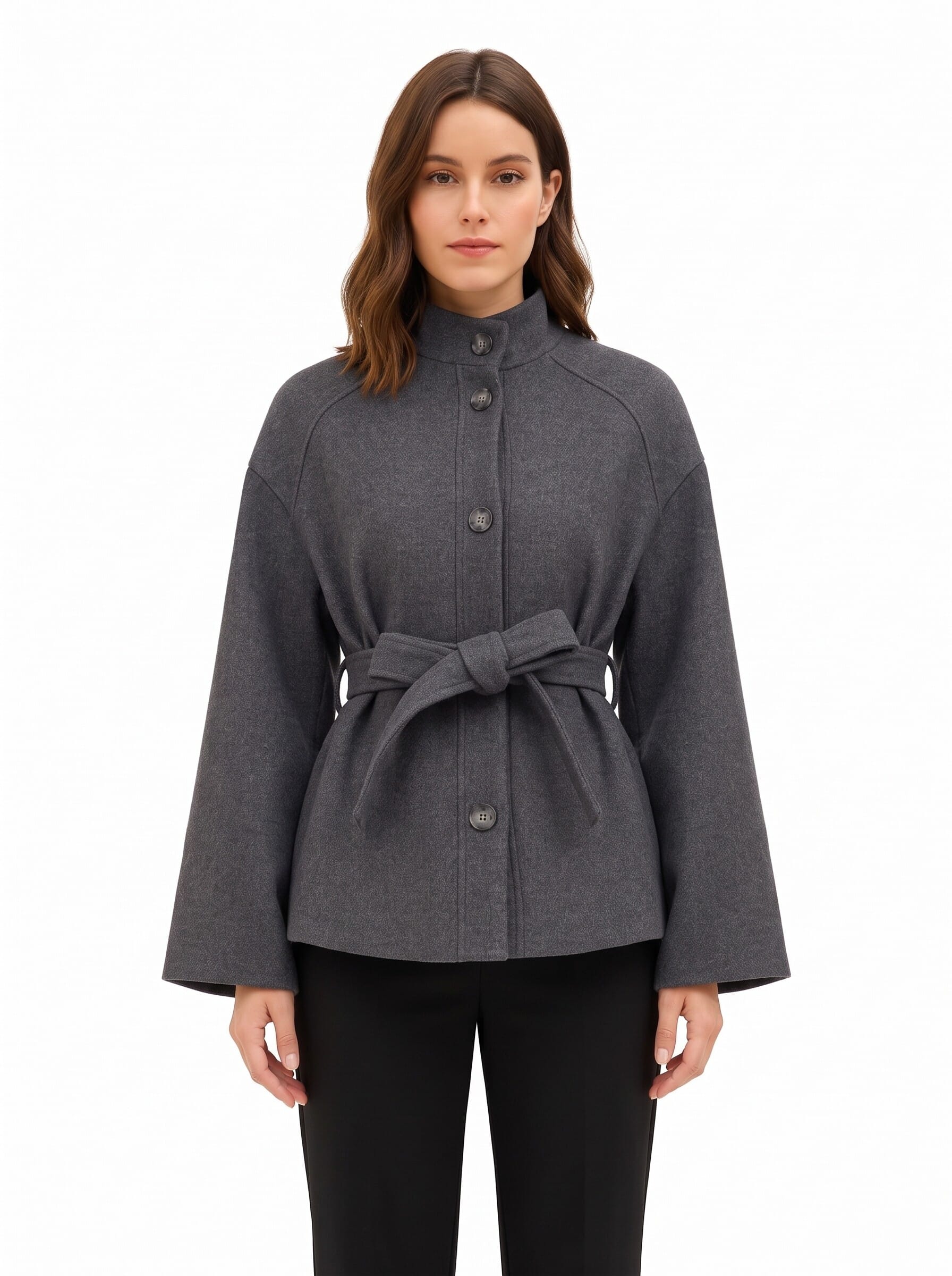 Manteau ample en laine mélangée, à manches longues et ceinture assortie, marque Rinascimento