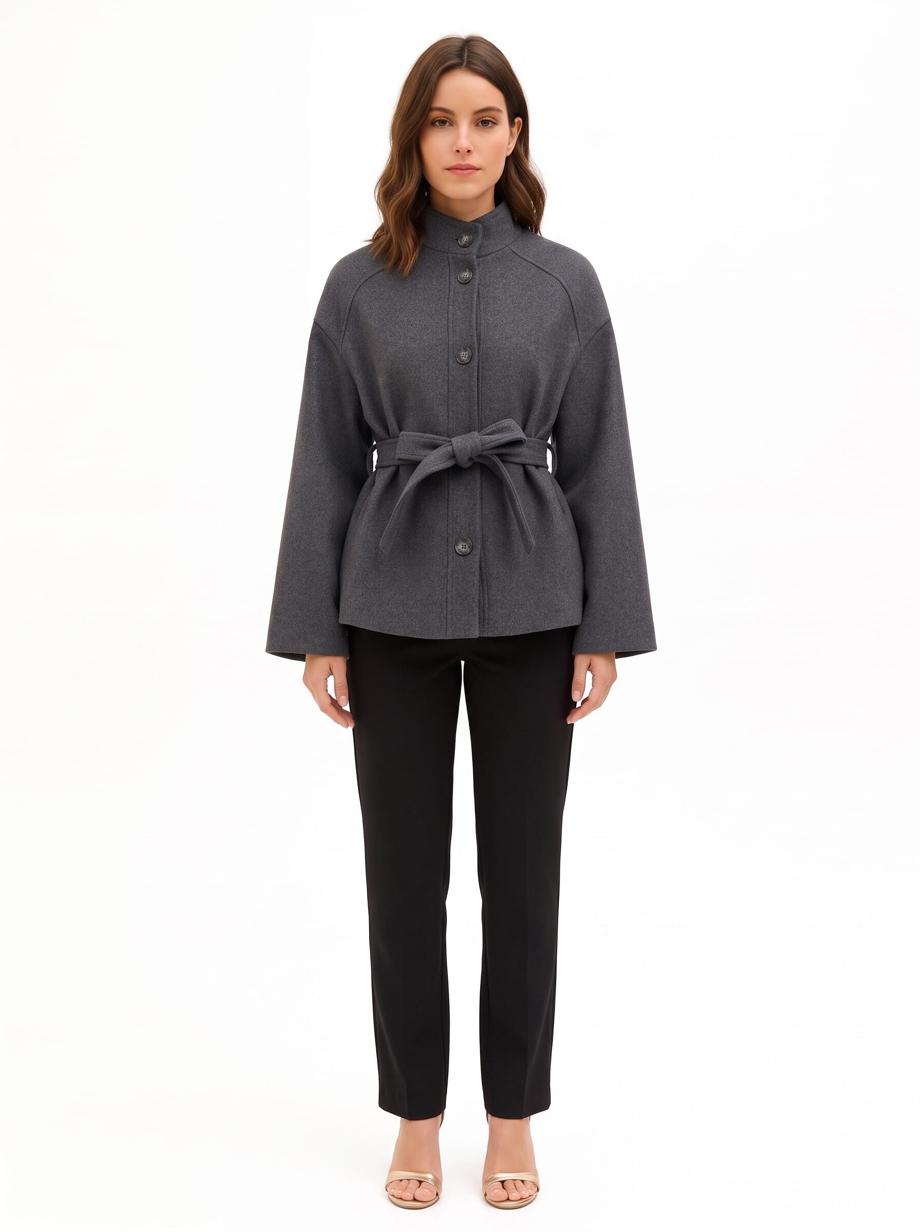 Manteau ample en laine mélangée, à manches longues et ceinture assortie, marque Rinascimento
