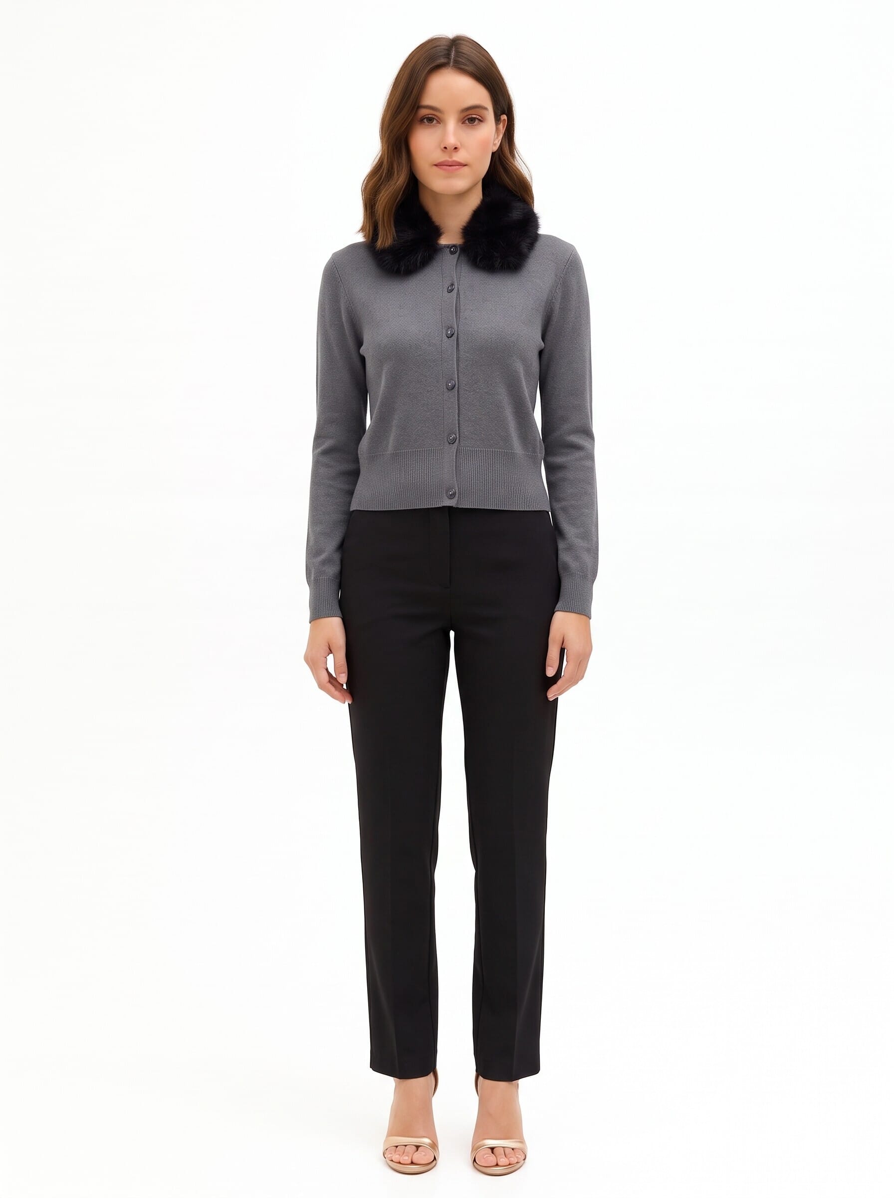 Cardigan Polo Con Collo In Pelliccia Sintetica Removibile Rinascimento