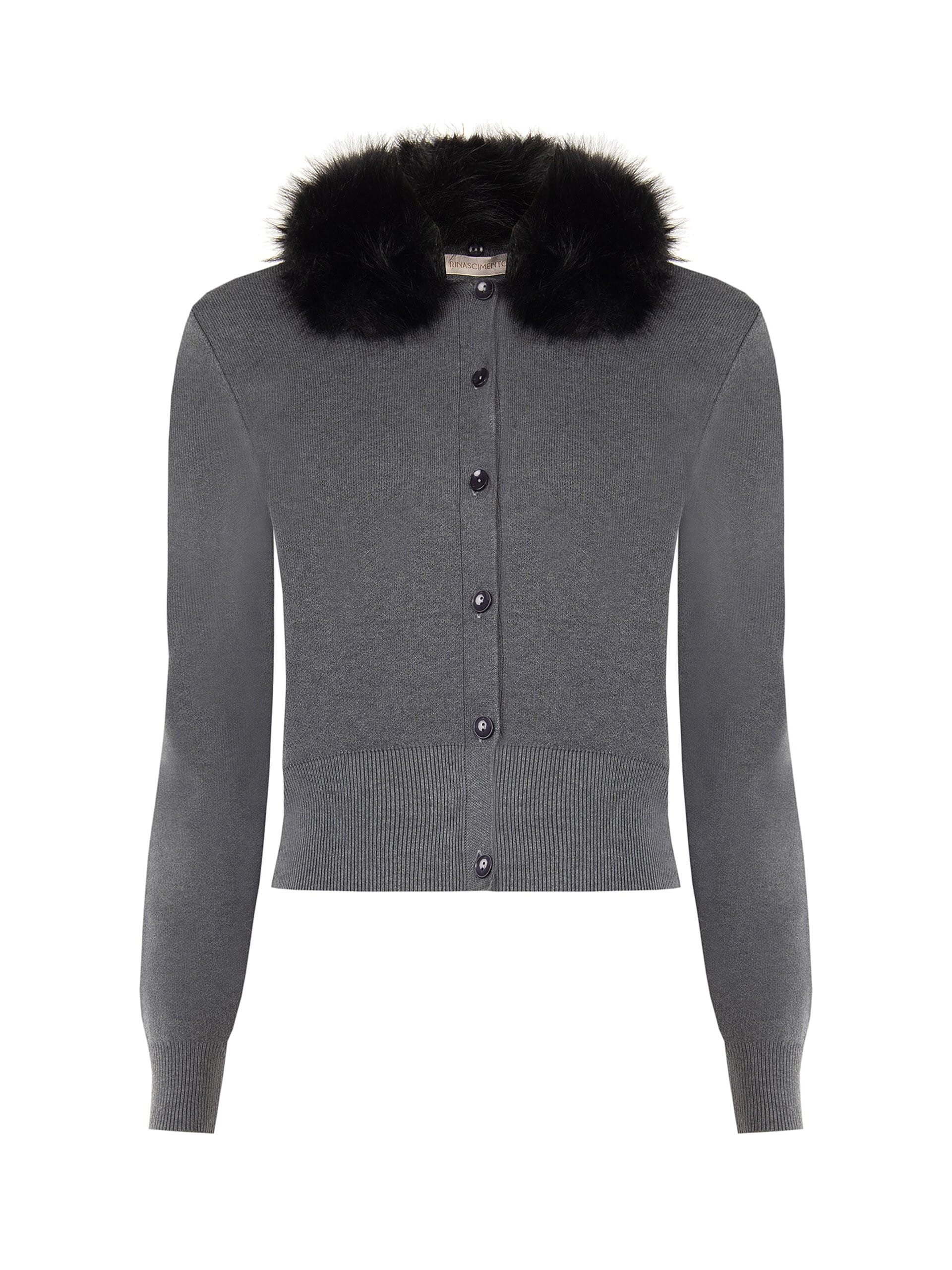 Cardigan Polo Con Collo In Pelliccia Sintetica Removibile Rinascimento