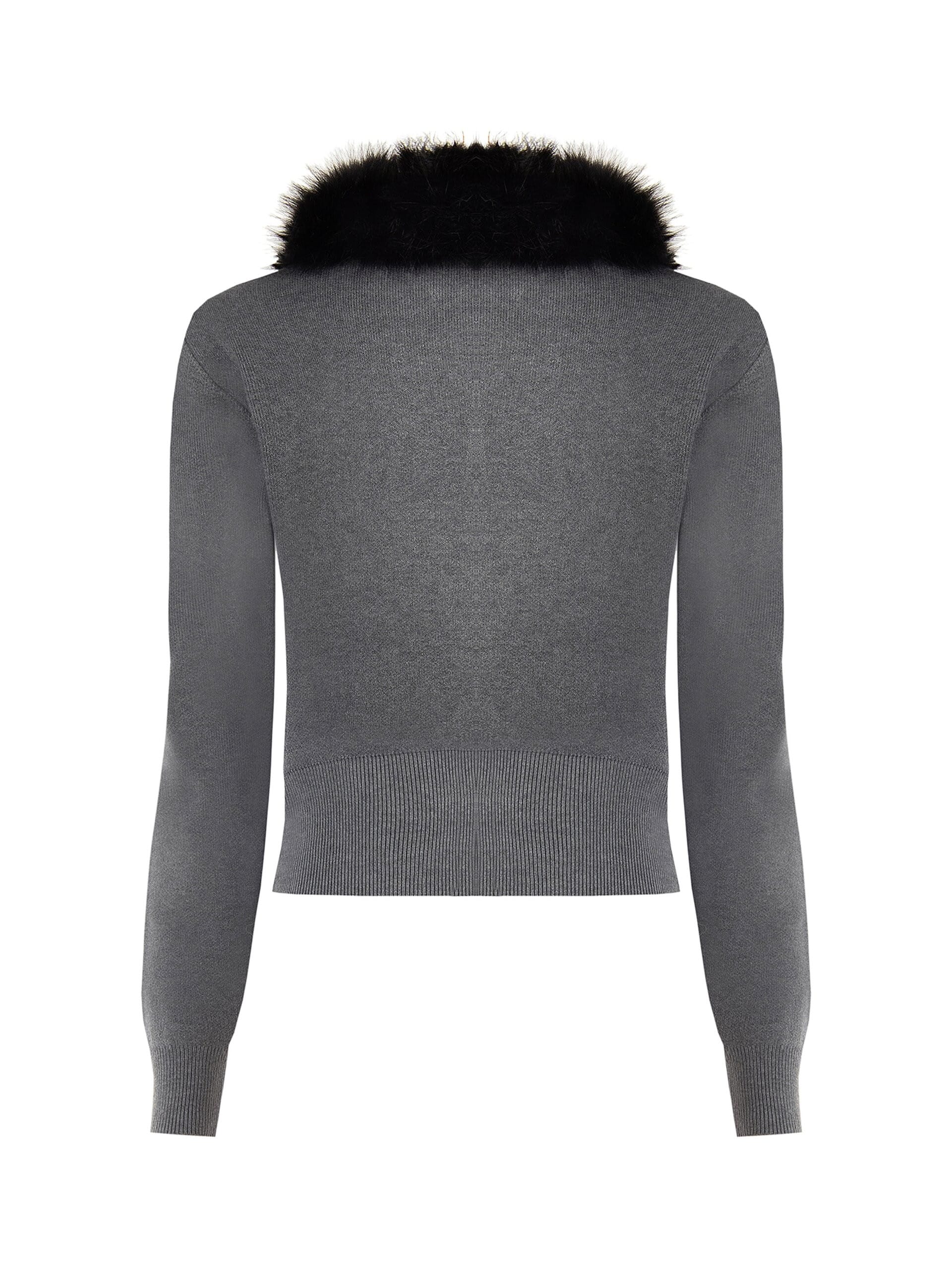 Cardigan Polo Con Collo In Pelliccia Sintetica Removibile Rinascimento