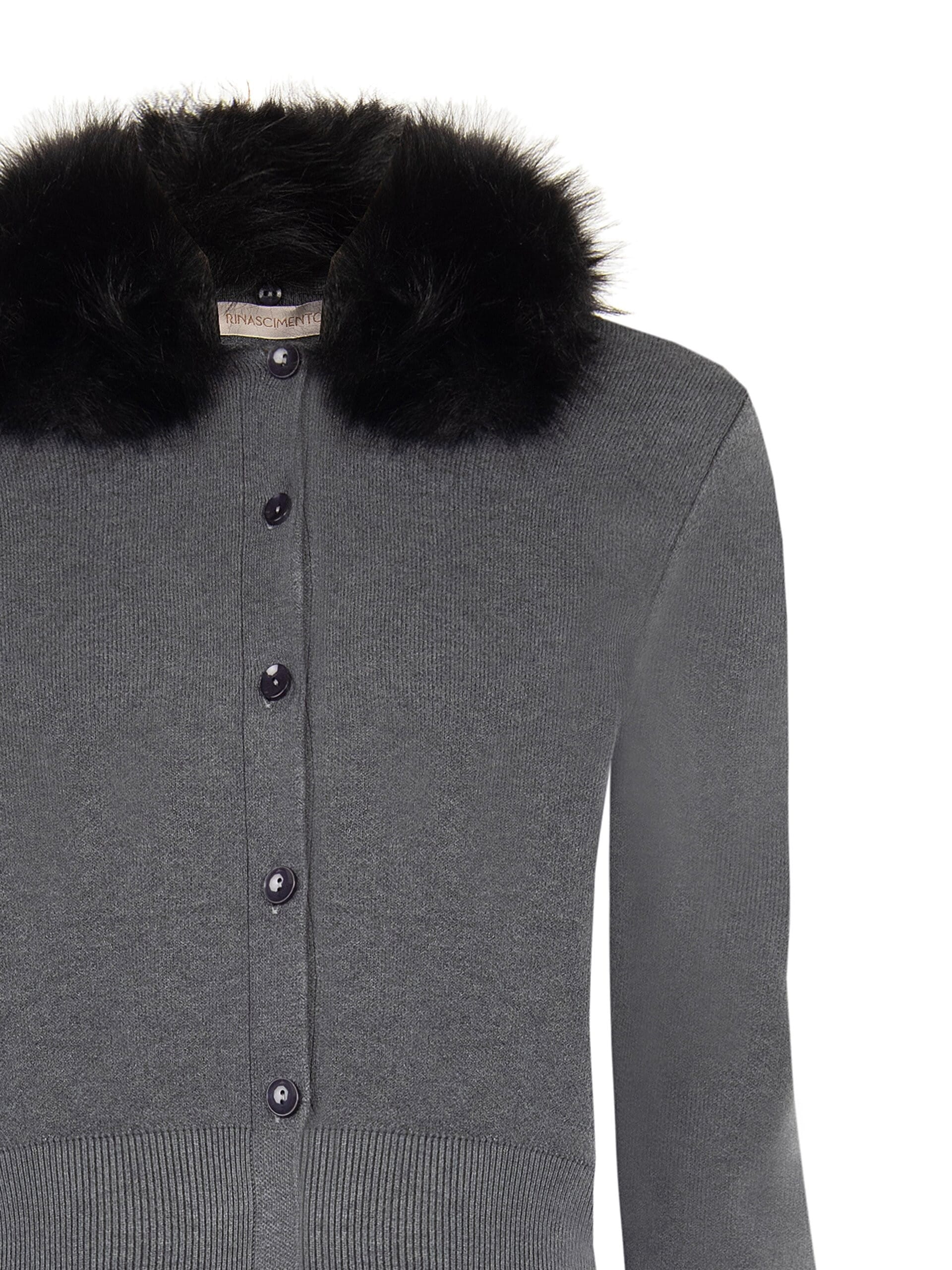 Cardigan Polo Con Collo In Pelliccia Sintetica Removibile Rinascimento