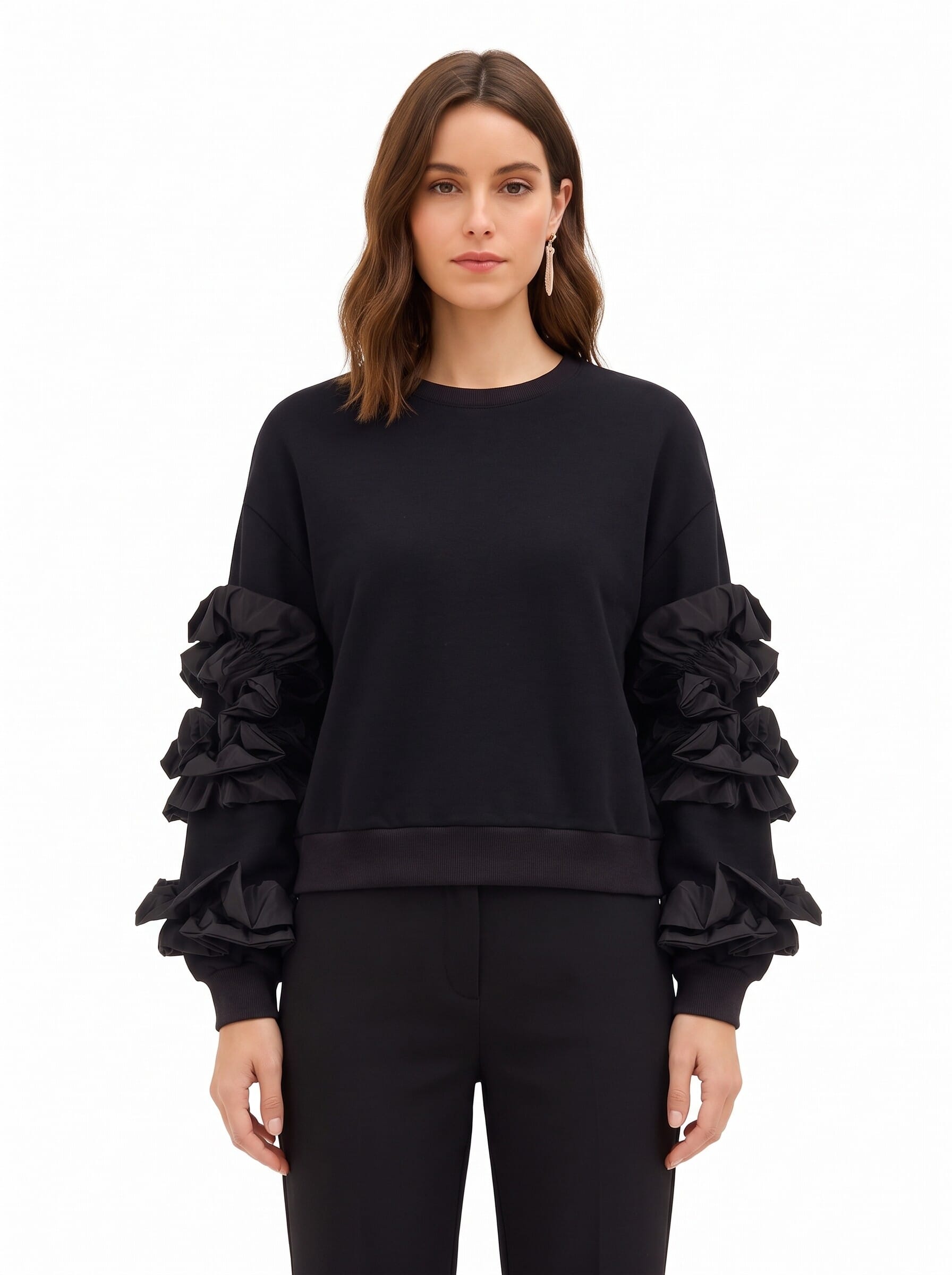 Felpa Regular In Cotone Con Rouche Taffeta Sulle Maniche Rinascimento