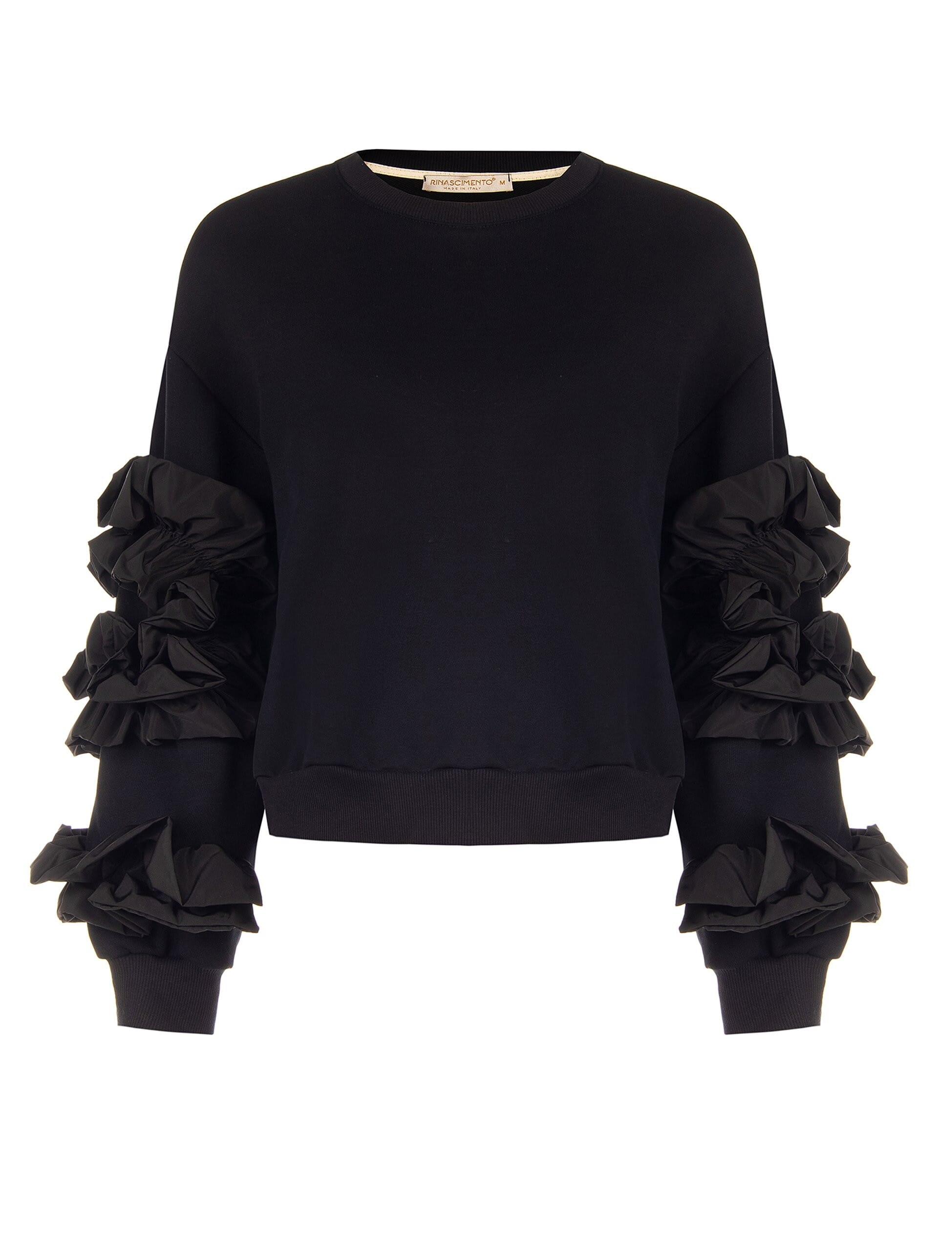 Felpa Regular In Cotone Con Rouche Taffeta Sulle Maniche Rinascimento