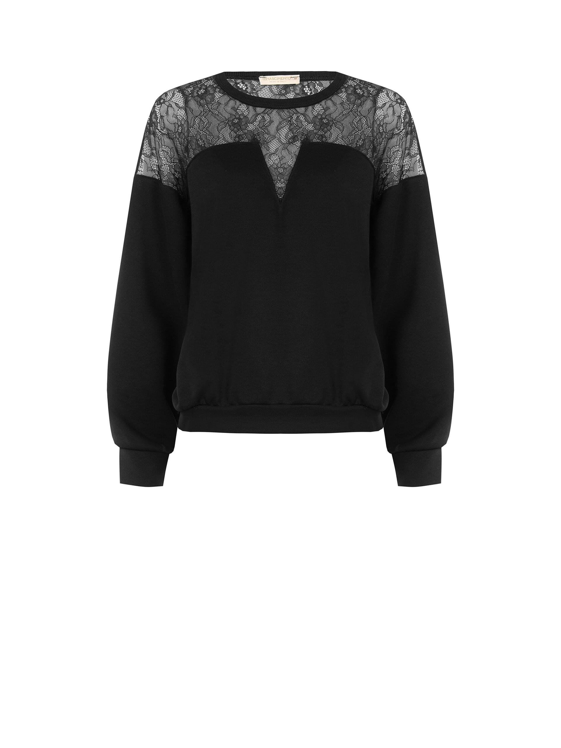 Felpa Over In Cotone Con Inserto In Pizzo Rinascimento