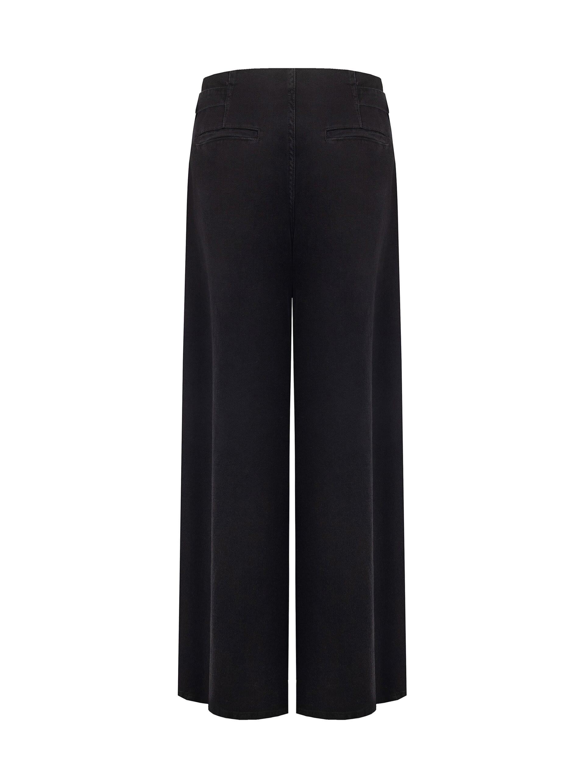 Rinascimento Super Wide-Leg Pleated Jeans with Buckles at the Hips