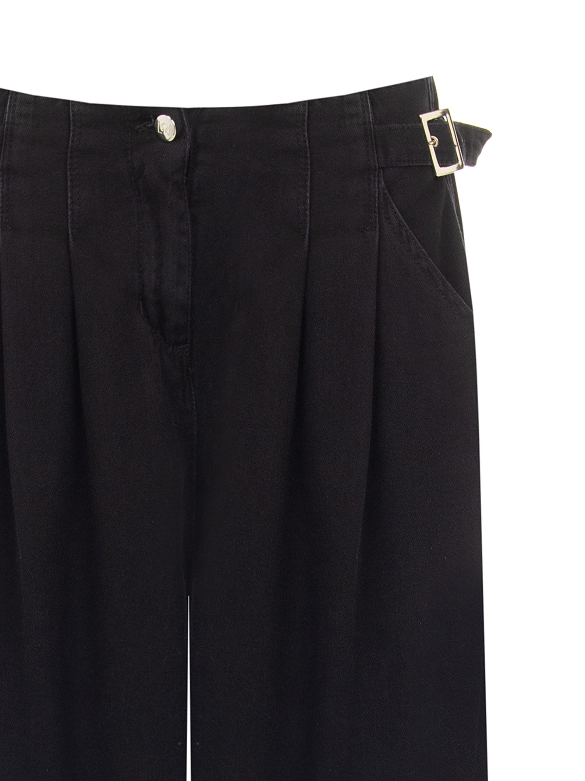 Rinascimento Super Wide-Leg Pleated Jeans with Buckles at the Hips